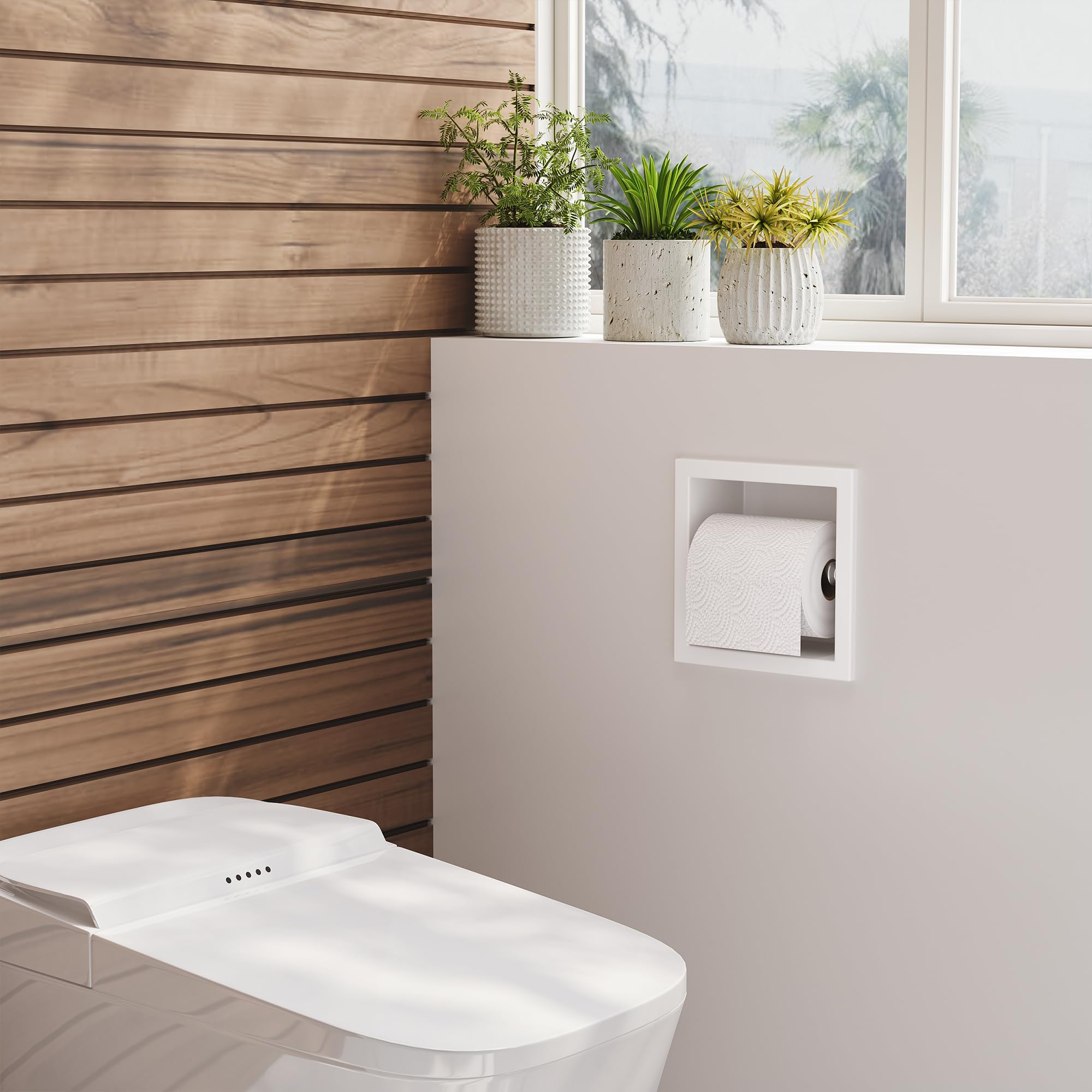 Neodrain Flush Mounted Toilet Roll Holder Stainless Steel Toilet Roll Holder Wall Mounted Paper Holder for Bathroom White - Image 2