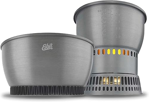 Esbit – Set de cocina de vajilla ligero con alcohol Quemador de latón, 2 ollas y sartén de aluminio