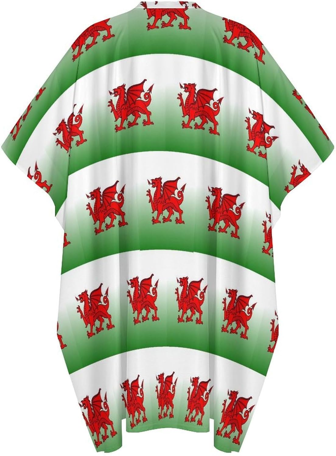 Welsh Flag Dragon Stitched Men's Kaftan Thobe V-Neck Long Gown Loose Robe