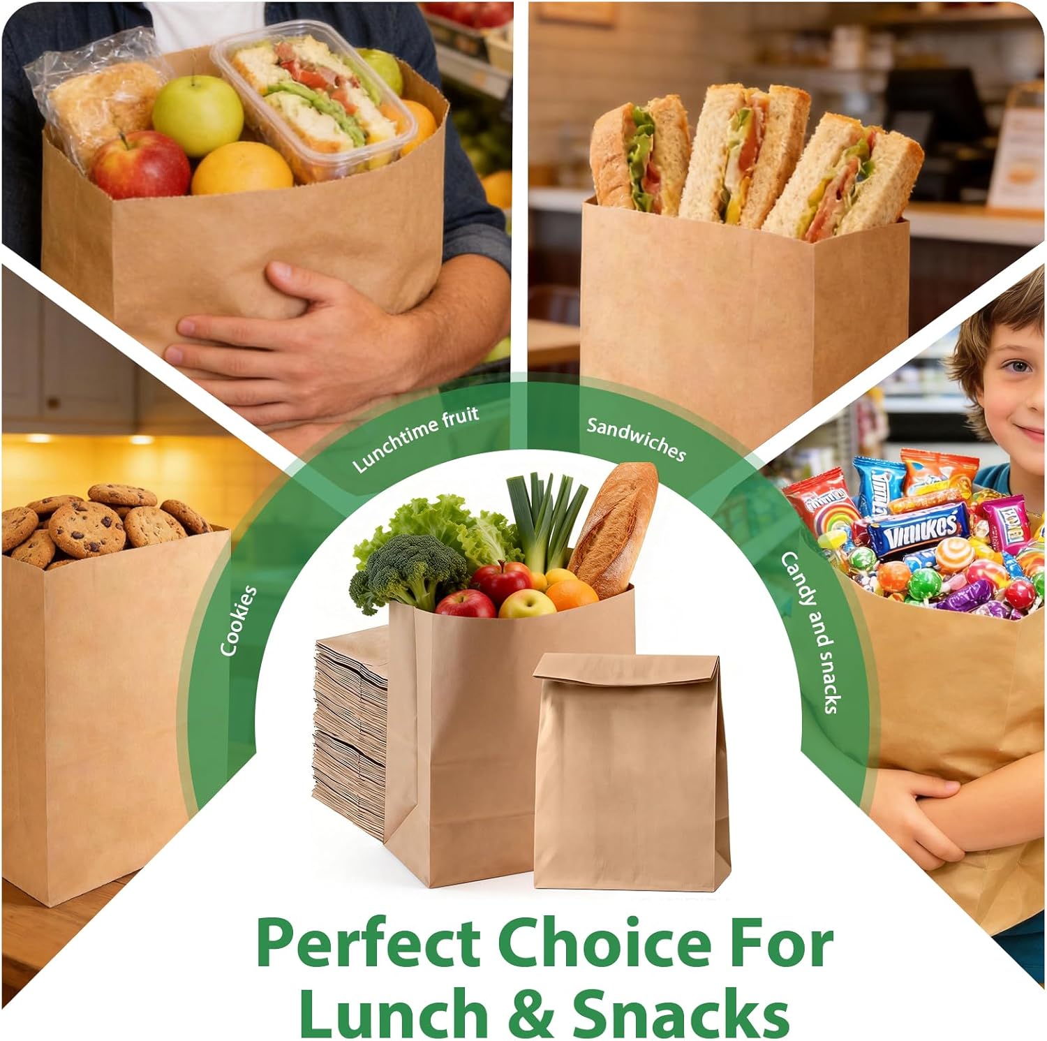Brown Paper Bags Bulk 100 Pack, 9.8 x 5.5 x 13",16lb Medium Kraft Shopping Bags for Business, Retail Store Supplies, Restaurant Takeout, Gift Merchandise Packaging, Recyclable Grocery Bags | 80 GSM