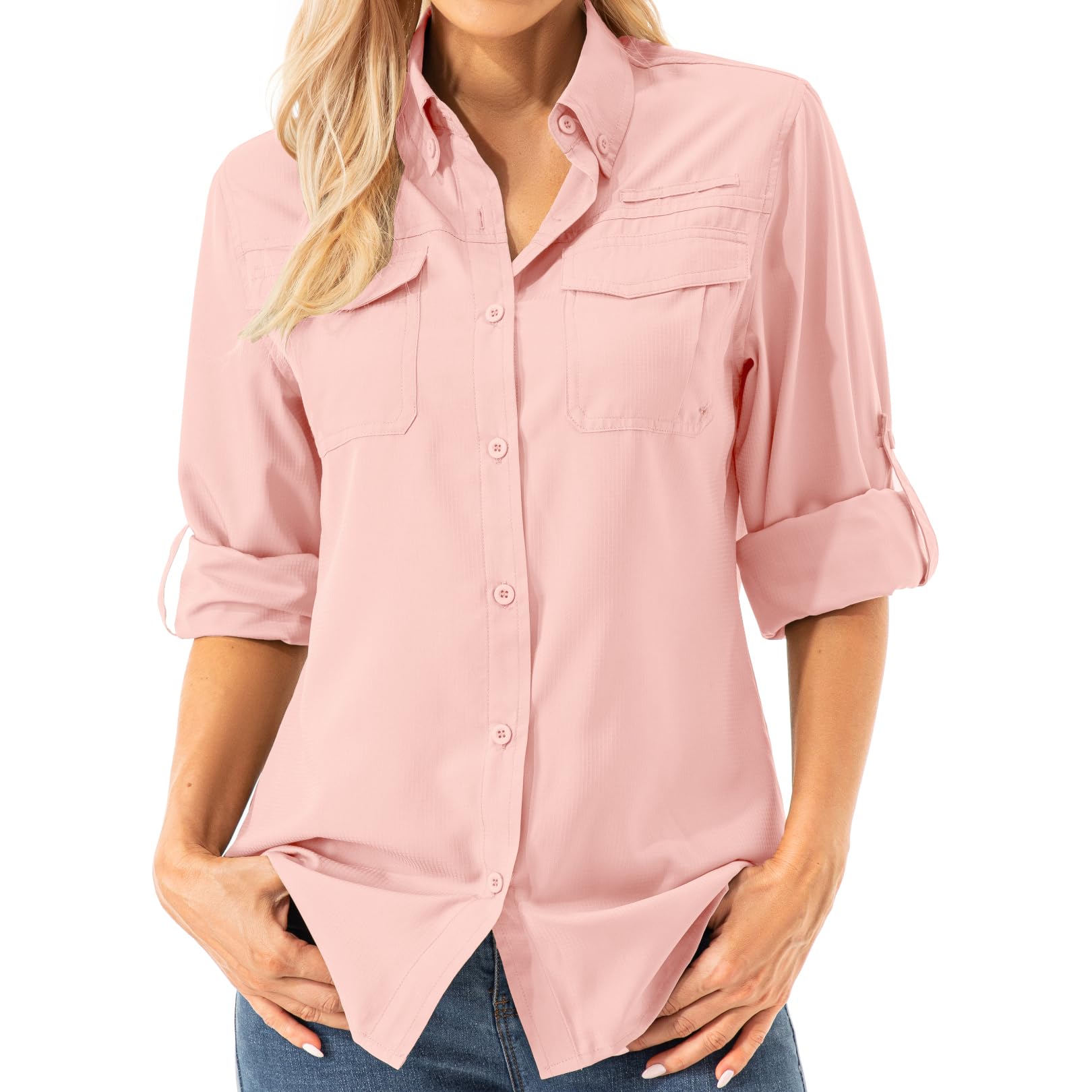 Asfixiado Damen Hemdbluse UV Shirt UPF 50+ Safari Kleidung Wanderbluse Damen Outdoor Cooling Quick Dry Sonnenschutz Langarm Luftiges Hemd