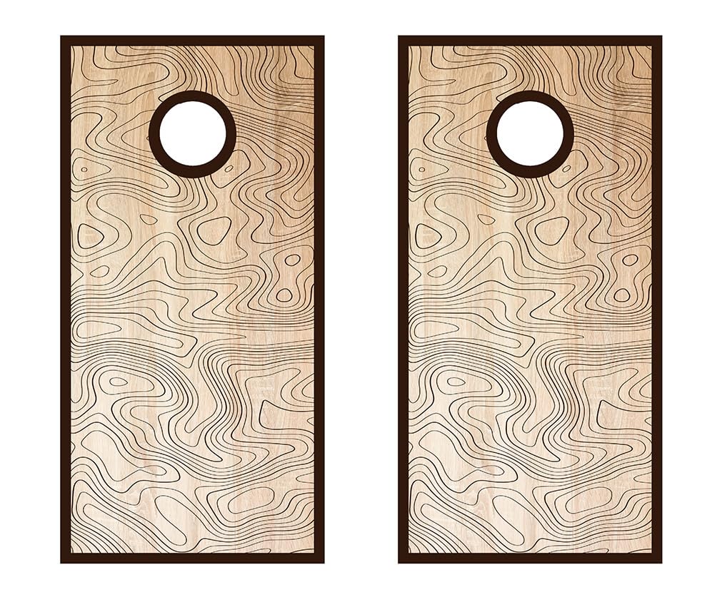 Cornhole Board Wraps 531 - Wood Topographical Design - Cornhole Game Graphic Decals - Includes Application Squeegee - Set of (2) 25