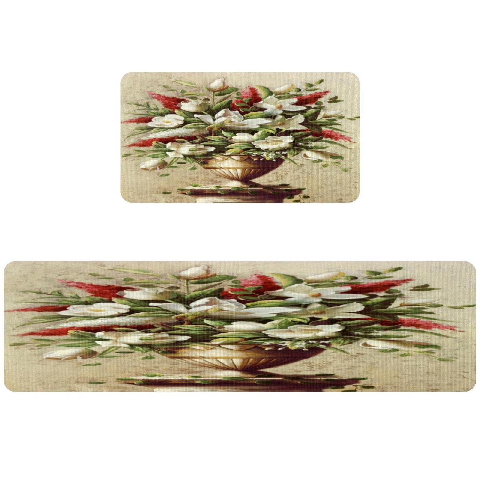 Tapis de cuisine absorbant fini les glissades avec ce lot antidérapant au motif fleurs