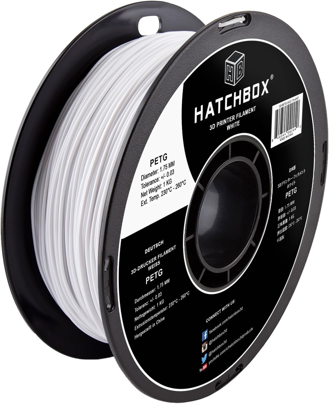 HATCHBOX PETG 3D Printer Filament, Dimensional Accuracy +/ 0.03 mm, 1