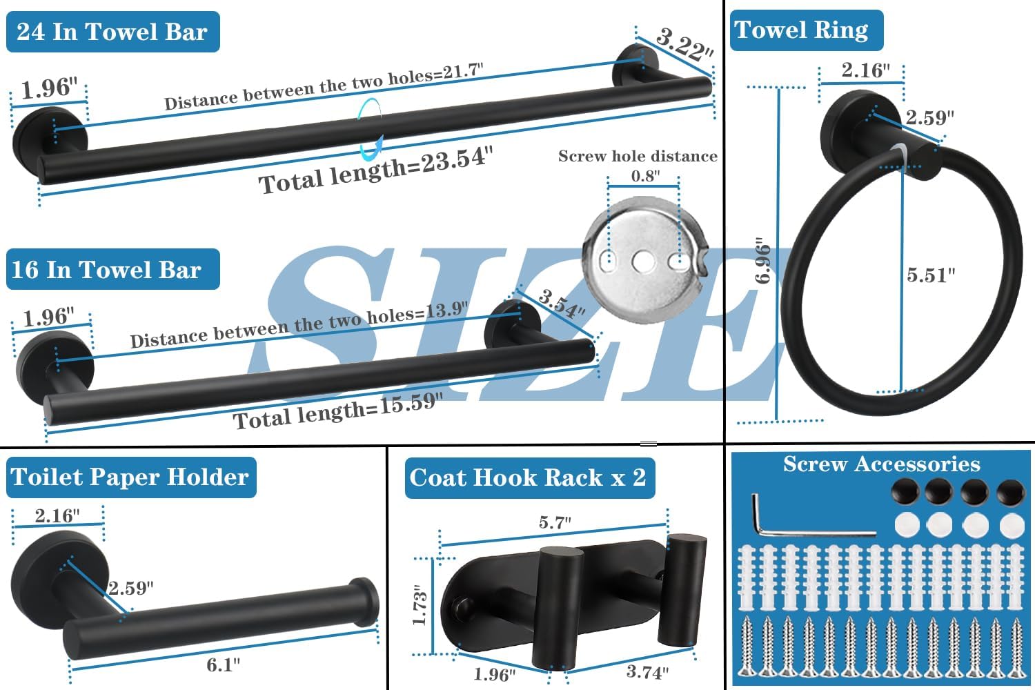 TocTen Bathroom Hardware Set- 24in Thicken Towel Racks Kit for Bathroom, Premium SUS304 Stainless Steel Bath Towel Bar Set Wall Mounted, A Perfect Combination Bathroom Accessories Set (Matte Black) image 2