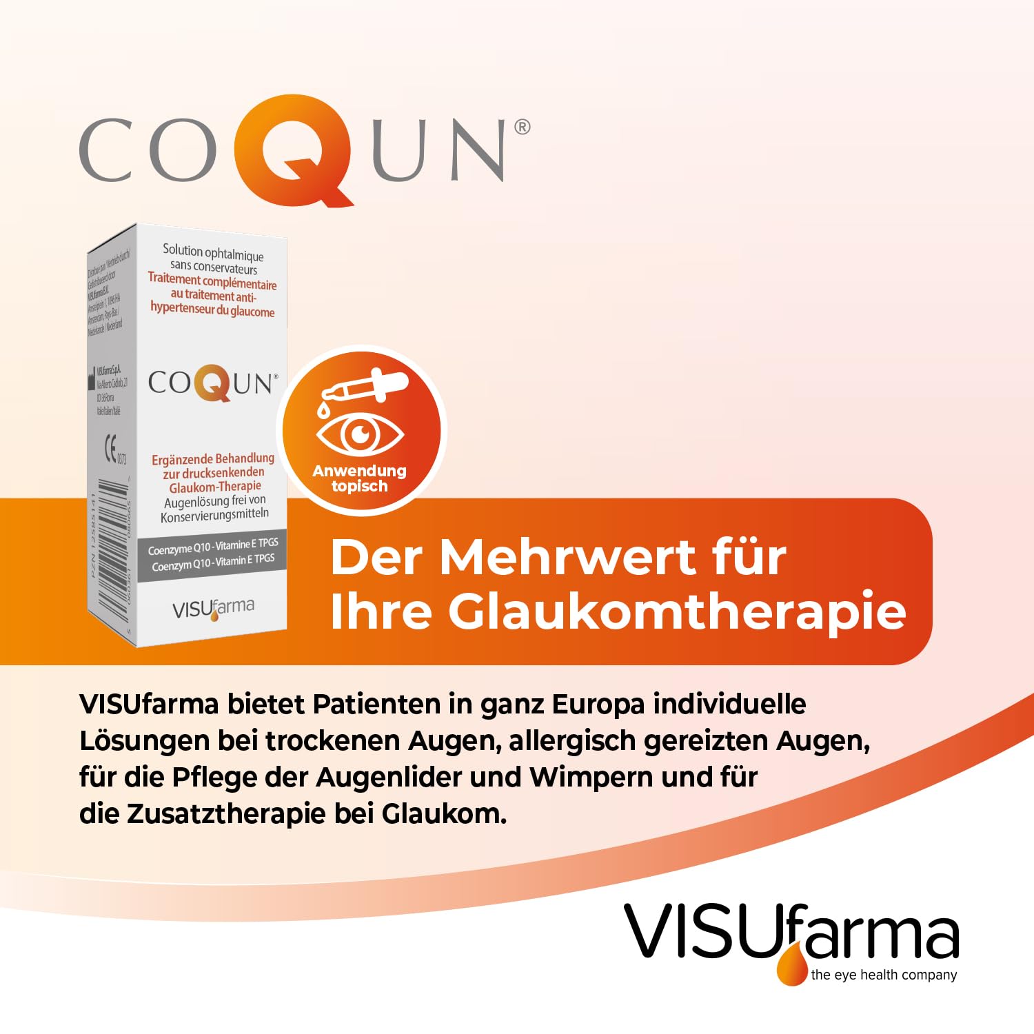 Augentropfen - mit Coenzym Q10 & Vitamin E TPGS - Augentropfen ohne Konservierungsstoffe - auch für Kontaktlinsen geeignet - Ergänzung zu einer bestehenden Glaukomtherapie (10ml)