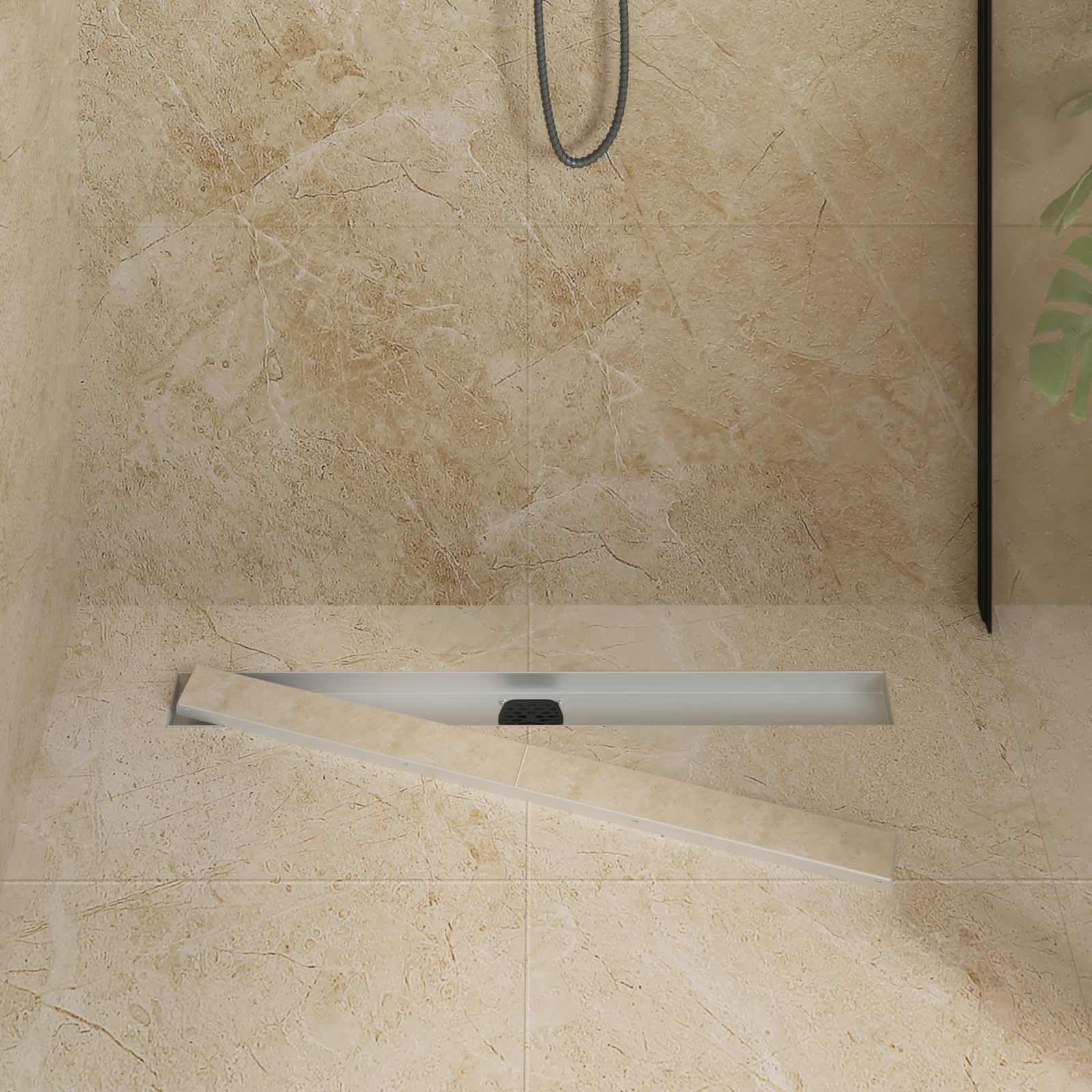 Duschablauf 2 in 1 mit 360 Grad Siphon, Silber, 80 cm Edelstahl 304, höhenverstellbar 0 bis 30 mm, fliesenfähig für Dusche, Bad und Innenbereich
