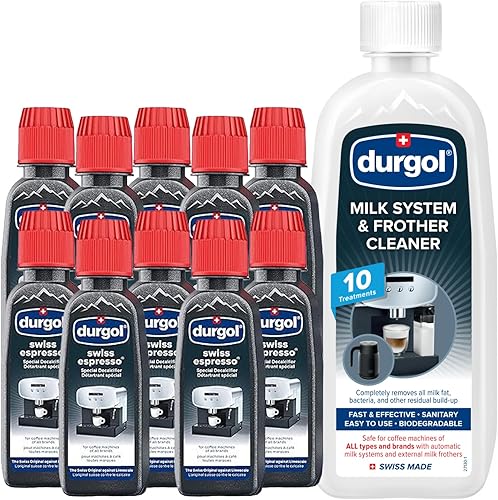 Durgol Swiss Espresso, descalcificador y descalcificador, 4.2 onzas líquidas (paquete de 10) sistema de leche y limpiador de espumador, espumadores