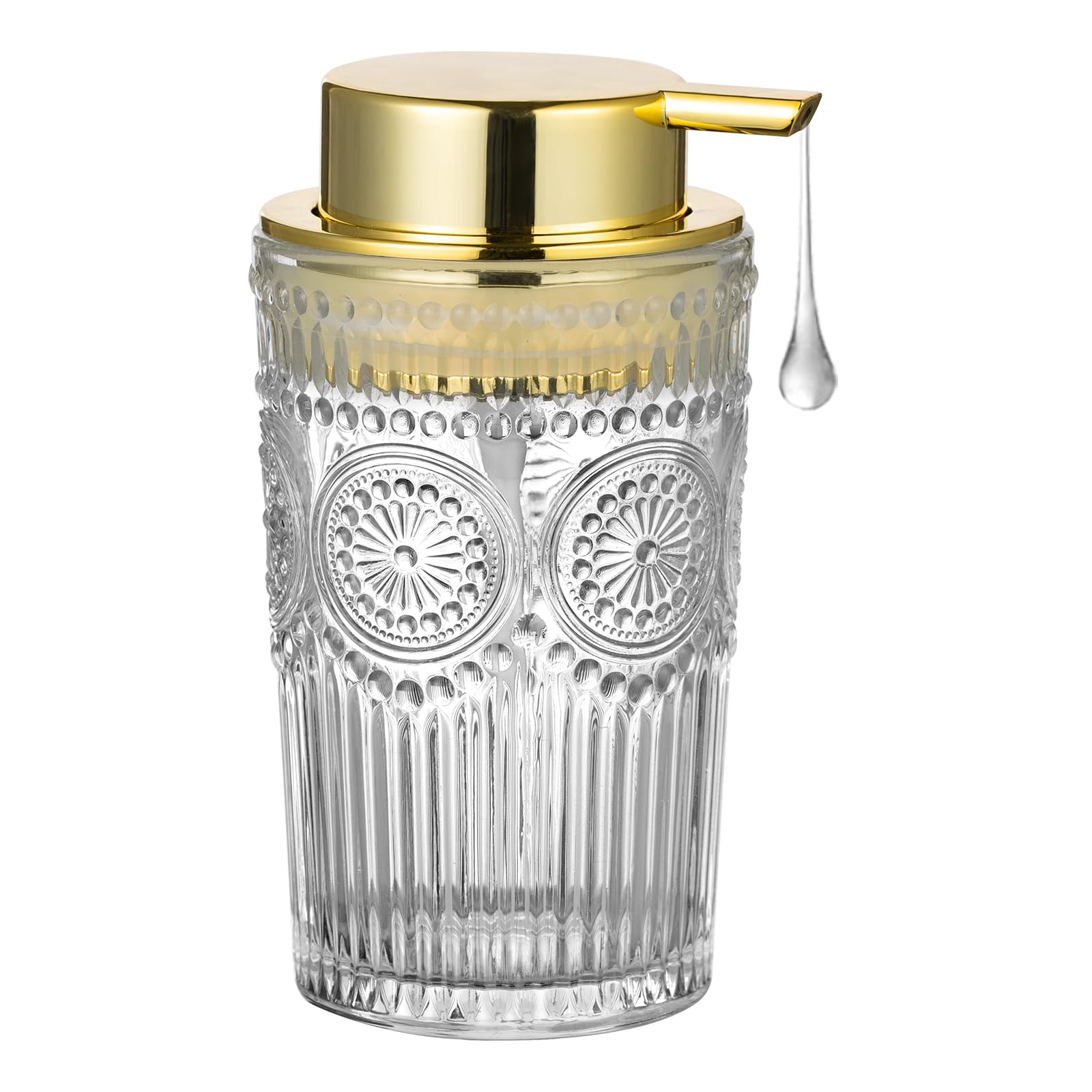 LEICURACE Glass Liquid Soap Dispenser, Refillable Liquid Dispenser with Gold Pump, Hand Soap Dispenser for Bathroom Kitchen, Modern Home Bathroom Decor ??êLiquid Type/Large Clear??ë