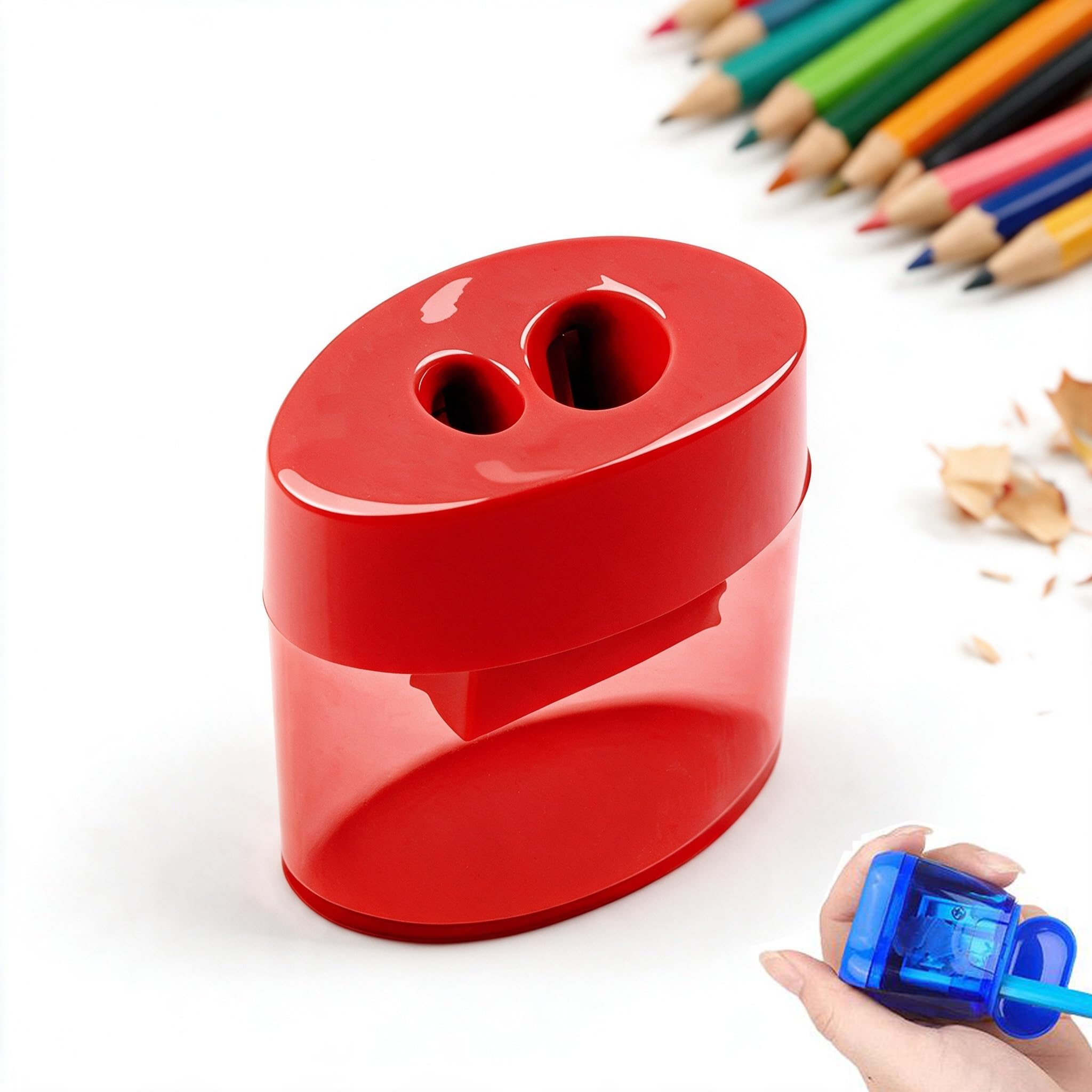 4 Pcs Pencil Sharpeners with Lid, 2026 New Dual Hole Sharpener, Colored Handheld Sharpener Suitable for Kids Adults Students School Class Home Office (Red-Ellipse)