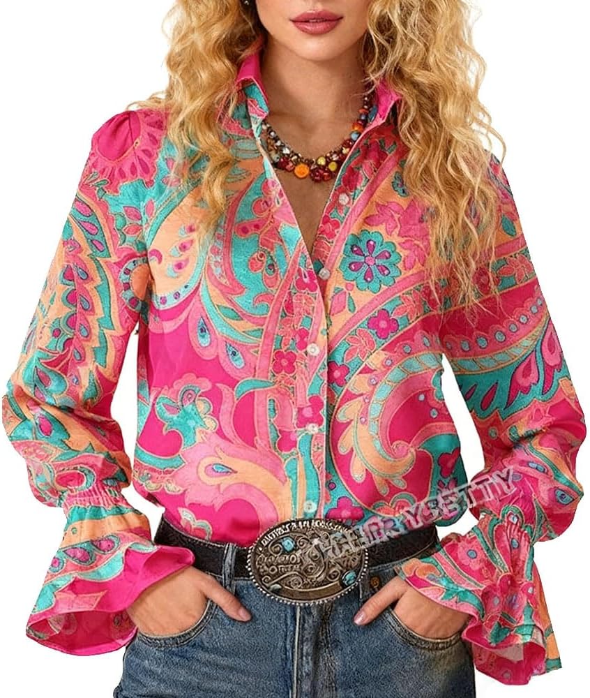 Women Tops Loose Fit Long Sleeve V Neck T Shirts Vintage Floral Casual Blouses Dressy Boho Fashion 2025 - Image 2