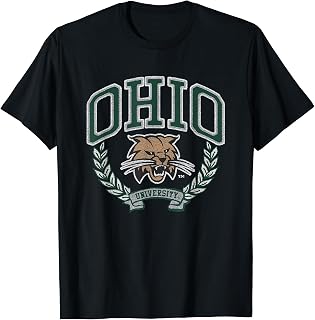 Elite Authentics Ohio Bobcats Unisex Adults Kids T-Shirt, Black, Small, Short Sleeve, Vintage Modern Logo, Sports Fan T-Shirts