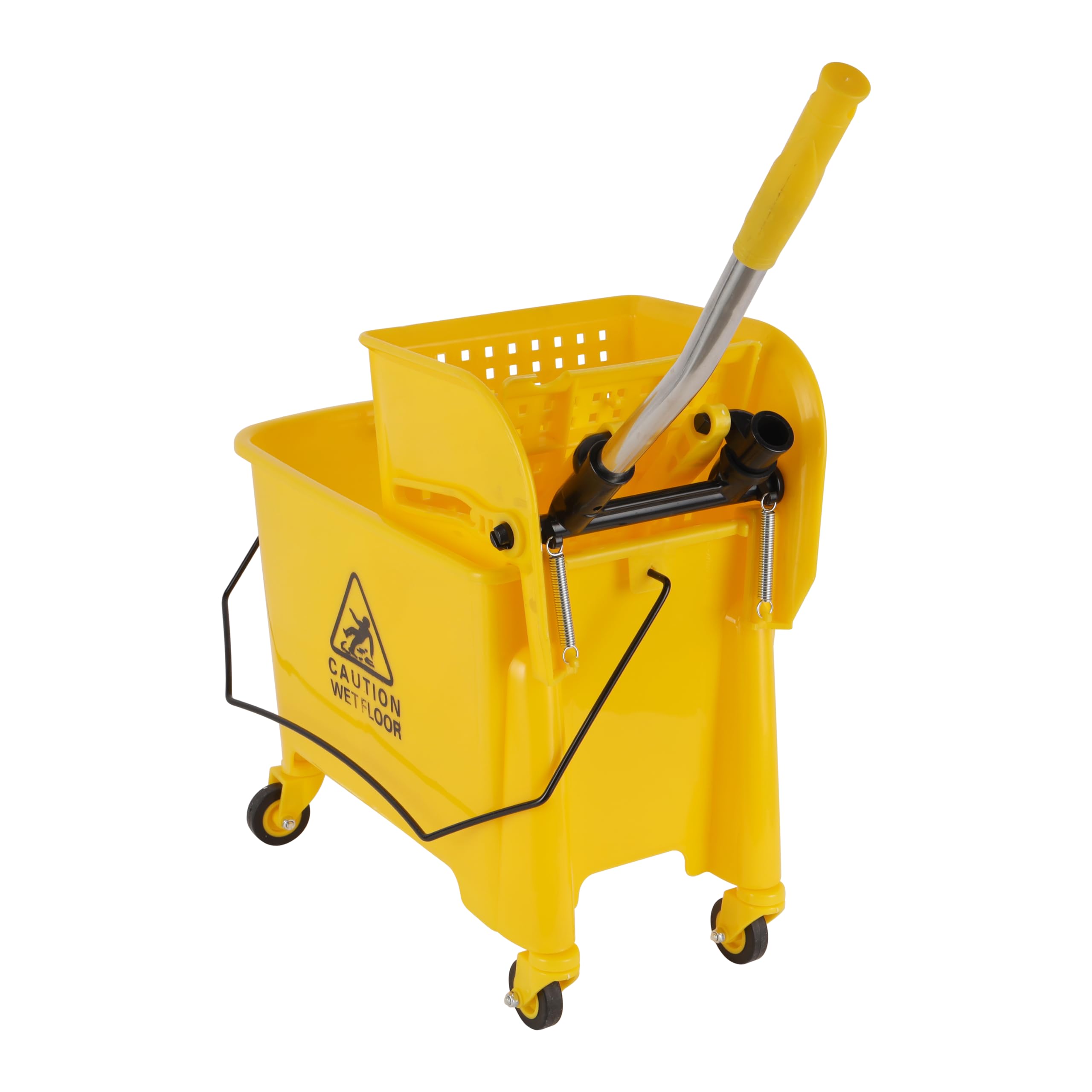 RoyalBright 20L Mop Wringer Trolley RF12484 hands Free 360° Rotating wheels with Stainless Steel Handle Rugged Plastic Heavy Duty Yellow