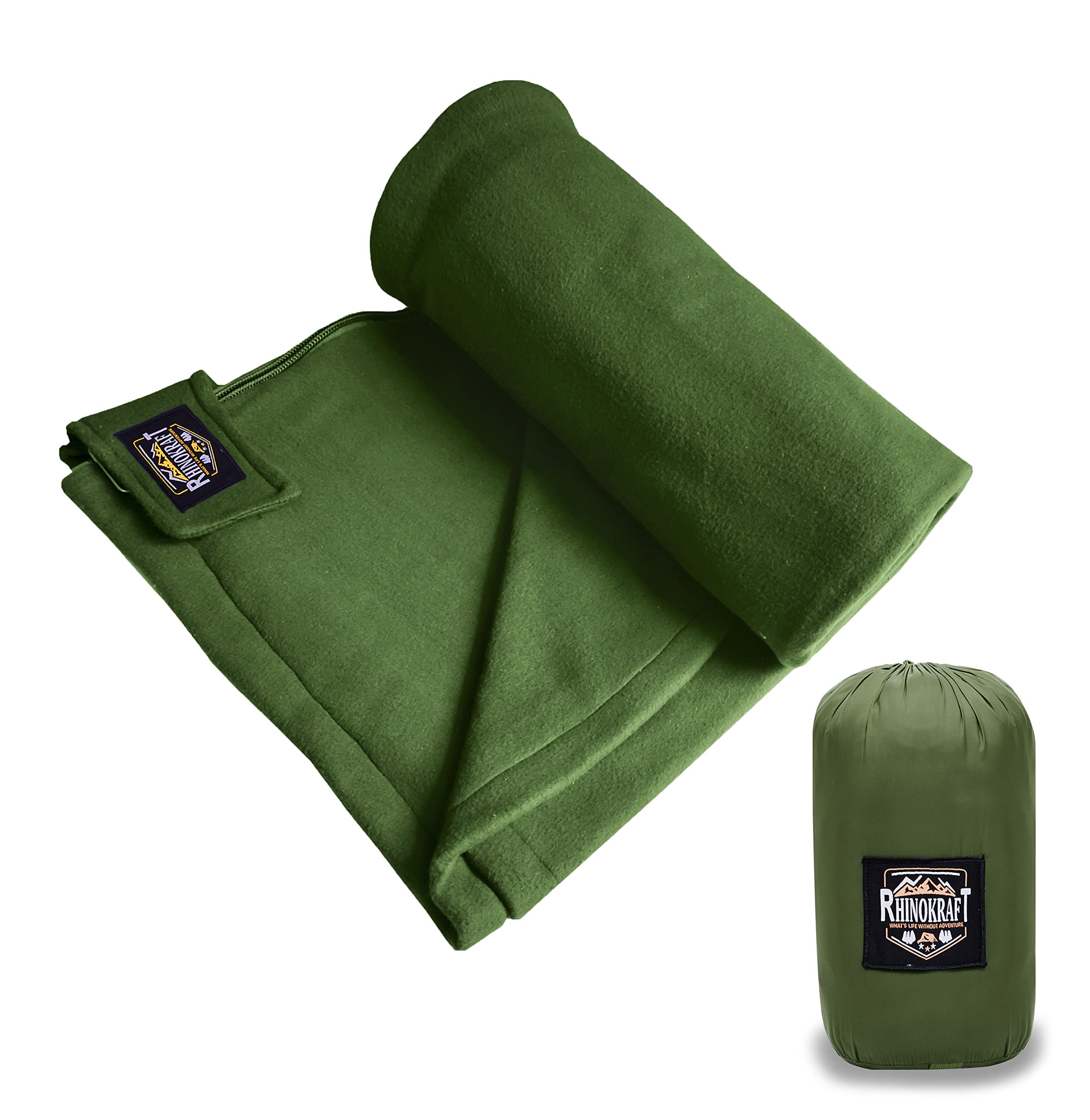 RhinoKraftLightweight Compact Microfiber Fleece Sleeping Bag Liner 190 x 90cm / 75" x 35" Long Full Sized Zipper Outdoor Camping Blanket Travel Sheet for Sleepovers, Camping, Sporting Events
