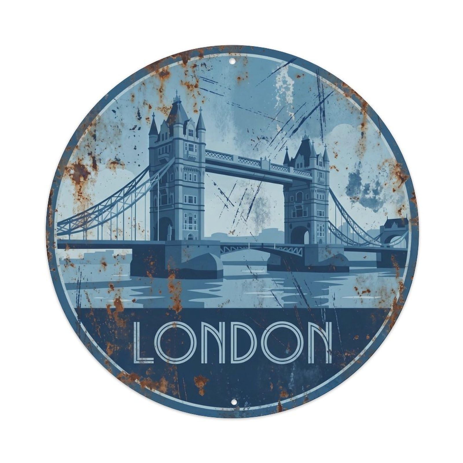 Fqcyn Style Vintage Travel London Bridge Blue Metal Tin Sign