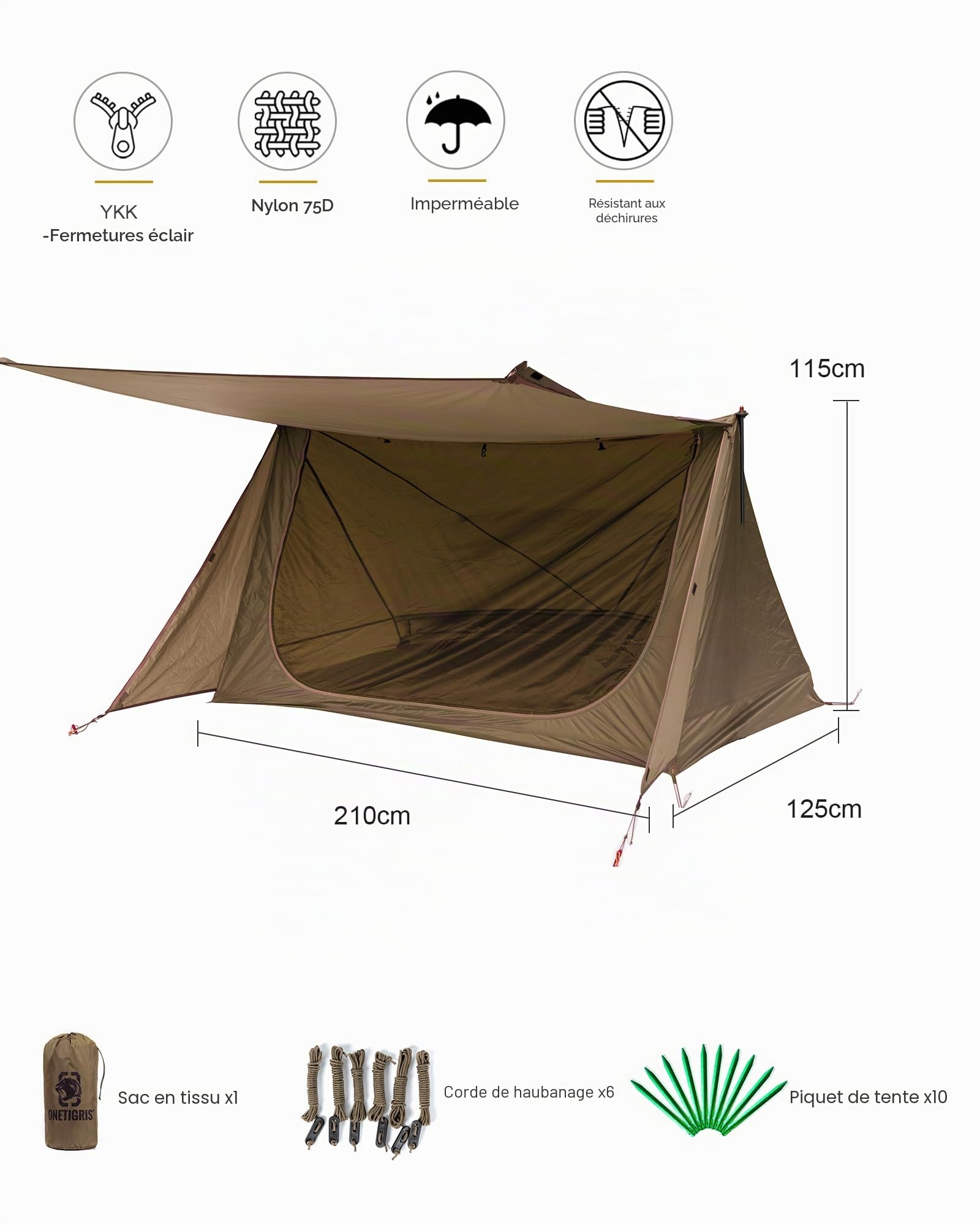 OneTigris Shelter Tente légère 4 Saisons avec Tapis d'urgence, pour Camping, randonnée Version 2.0