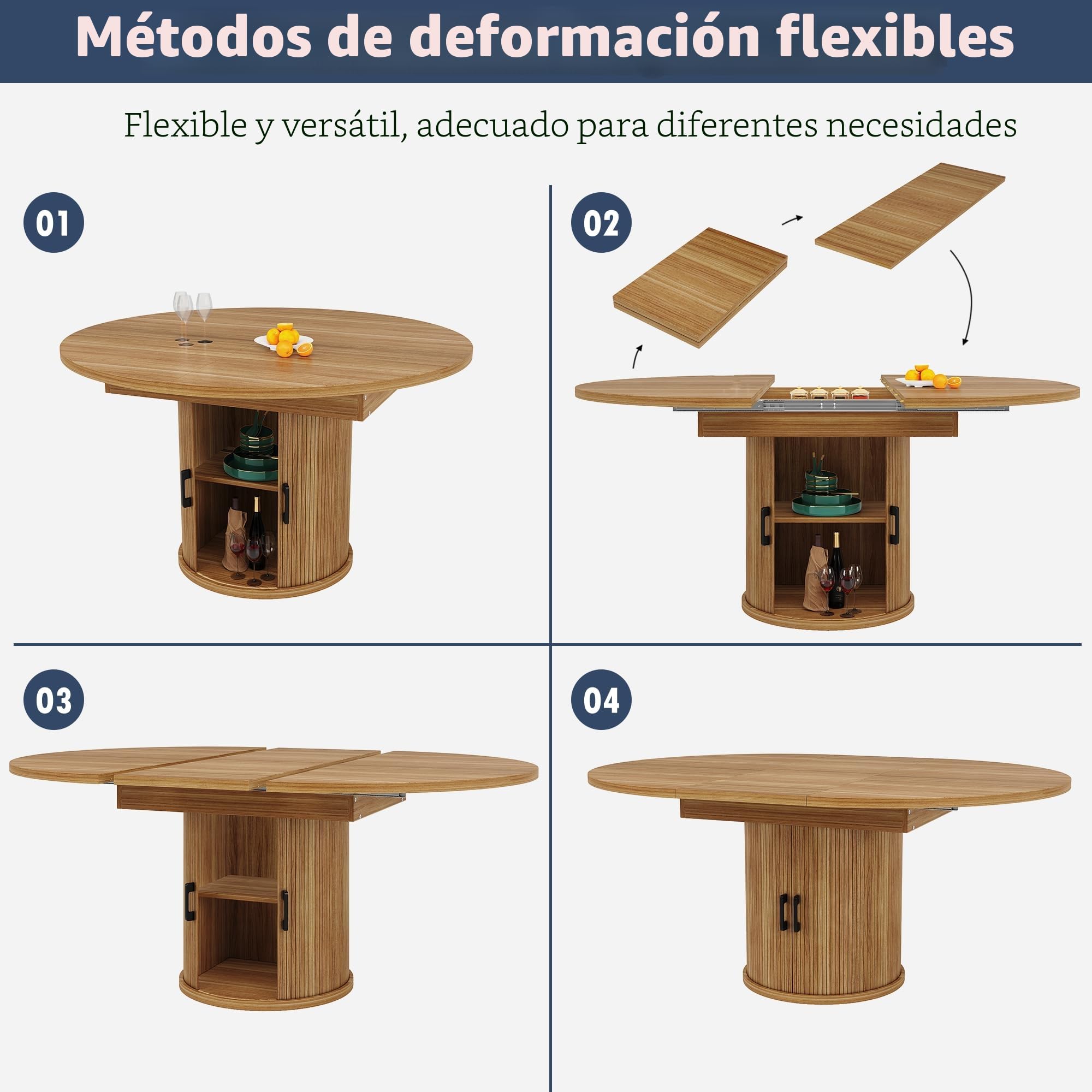 Mesa de Comedor Extensible, Mesa de Cocina, Mesa de balcón, Mesa de Comedor Redonda, Extensible a Ovalada, 118-158 cm, Capacidad para 6 Personas (Nogal)