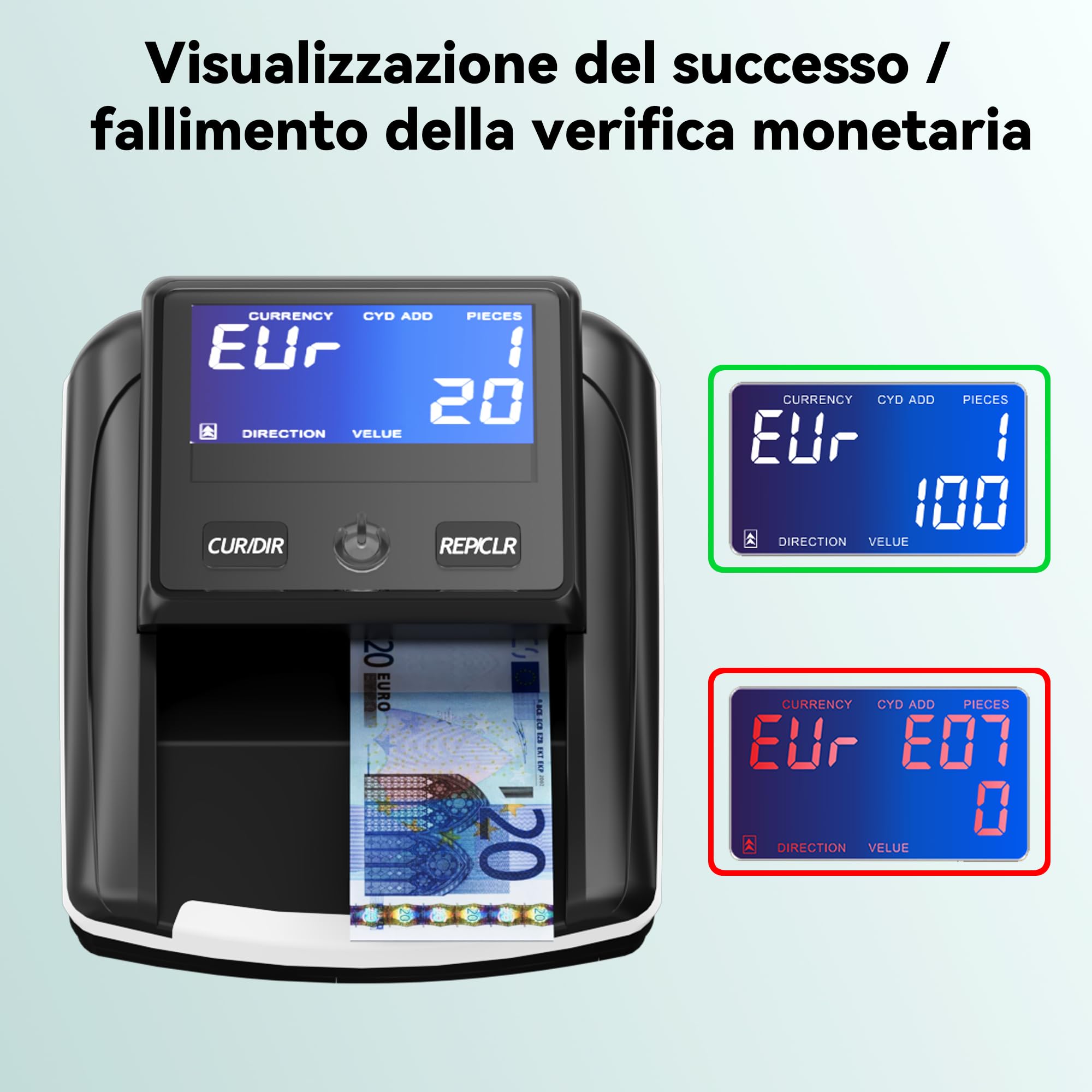 Rilevatore Banconote False e Conta Moneta Euro, con Batteria Ricaricabile per il Contatore di Valuta per la Rileva Banconote False EUR, USD, GBP