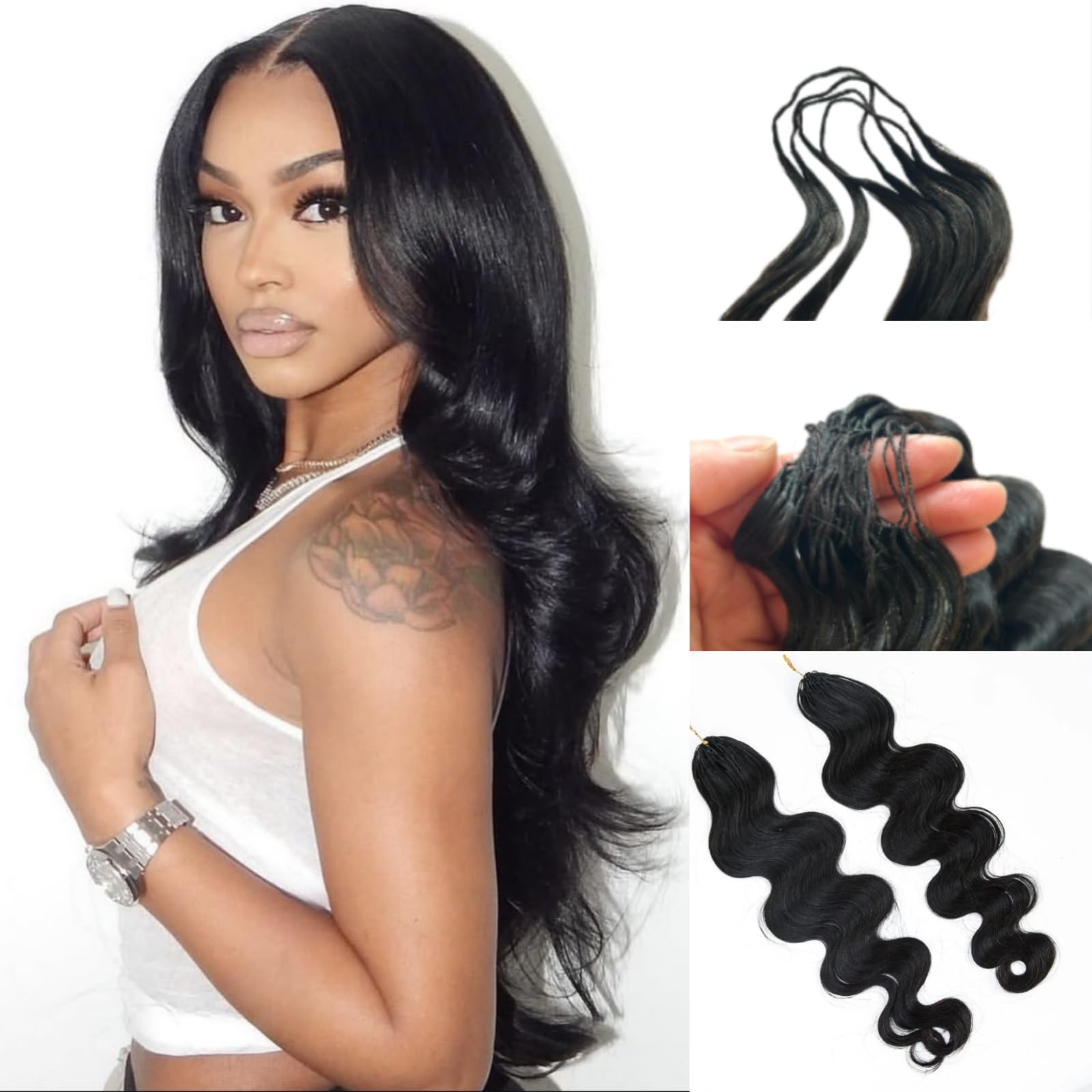 Feather Crochet Hair Pre Looped Crochet Human Hair Curly For Black Women Pre Separated Knotless Crochet Hair Human Hair Body Wave 16Inch 60g