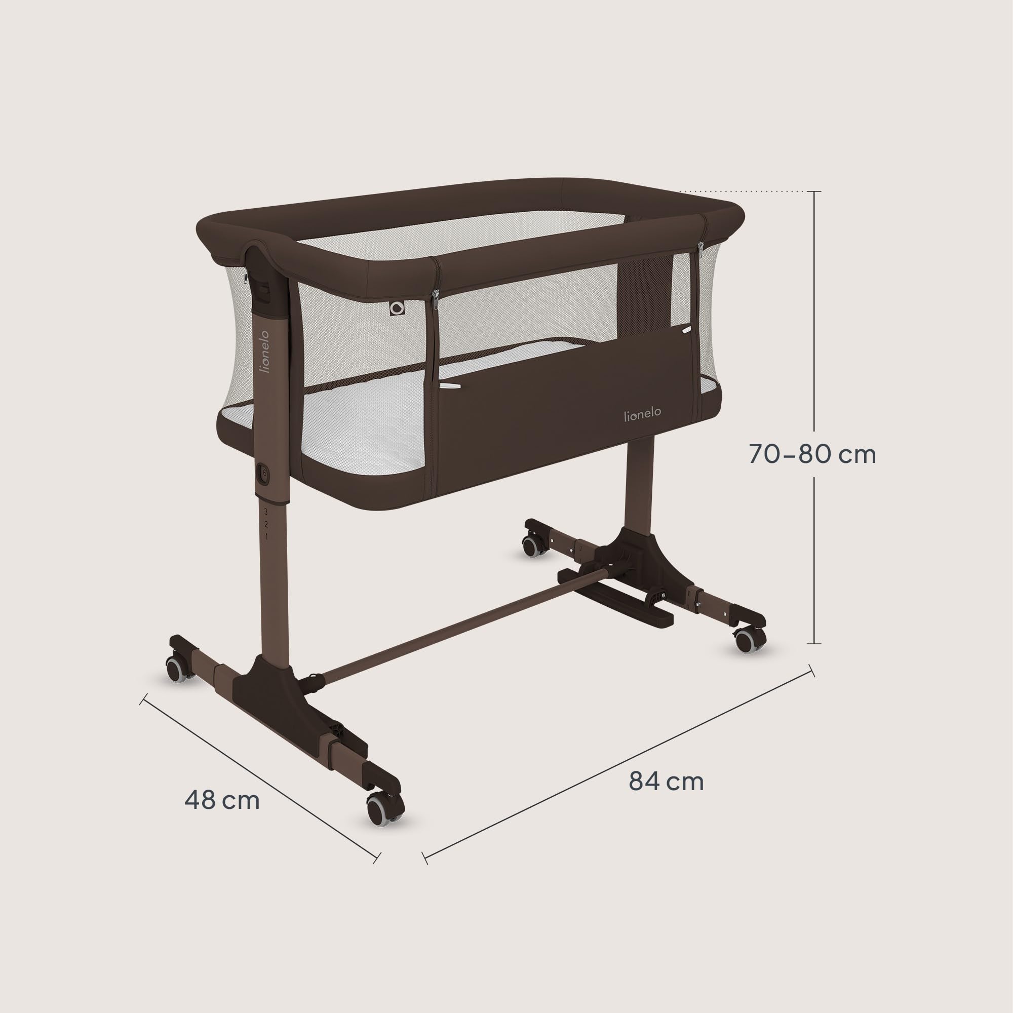 lionelo PARI Culla Co Sleeping Fianco Letto 3 in 1, Regolabile in Altezza 6 Livelli, Materasso T25 2 cm, Ruote con Blocco e Dondolo, Gambe Regolabili per Letto Continentale, Rivestimento Lavabile