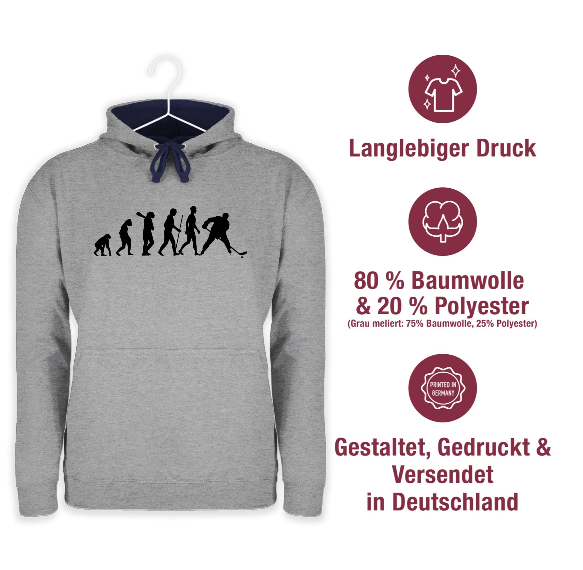 Pullover Herren Frauen Hoodie Kontrast zweifarbig - Eishockey Evolution - L - Grau meliert/Navy Blau - geschenk hockey eishockey-evolution pulli für eishockeyfans hoodies ice entwicklung hoody fans