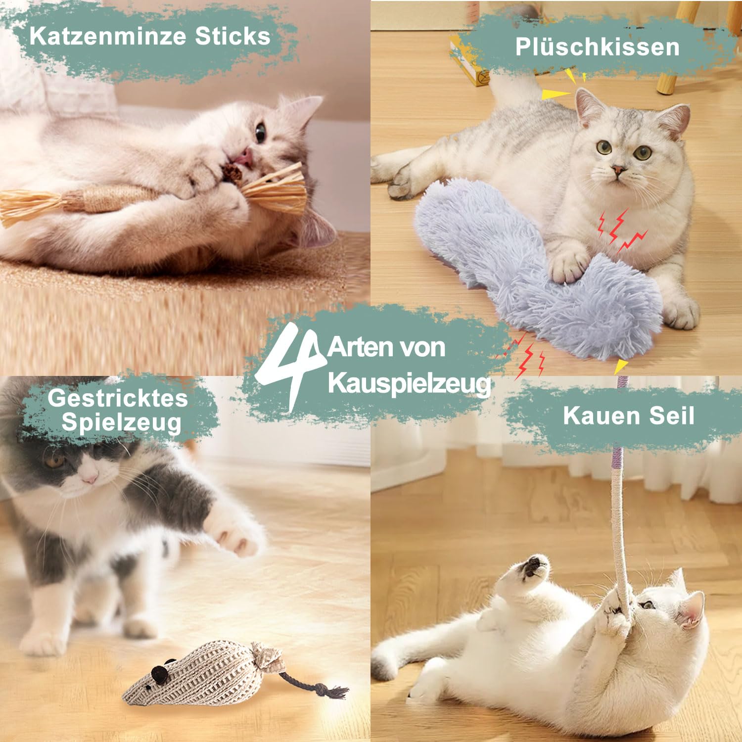 7-in-1 Interaktives Katzenspielzeug Selbstbeschäftigung Katzenangel mit waschbarem Saugnapf, Hängendes Katzenspielzeug, Katzenminze Stick und Katze Beißseil Kauspielzeug Feder
