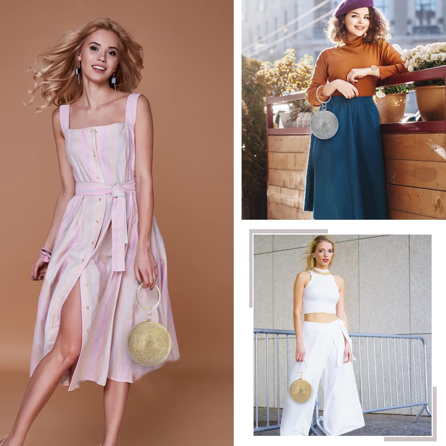 Women's Round Ball Crystal Clutch Purse Rhinestones Evening Handbag Sparkly Sequin Glitter Shoulder Bag Bridal Wedding Purse Crossbody Bag for Wedding Banquet Prom Cocktail Party Gold - Image 7