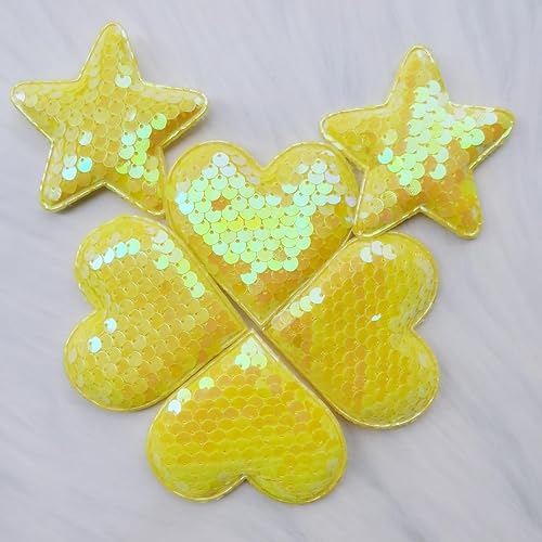 Miniatura 5 de Xeahung 10 parches de corazón y estrella, parches de estrellas rosas para coser, parches de corazón con purpurina para ropa, vestido, sombrero,