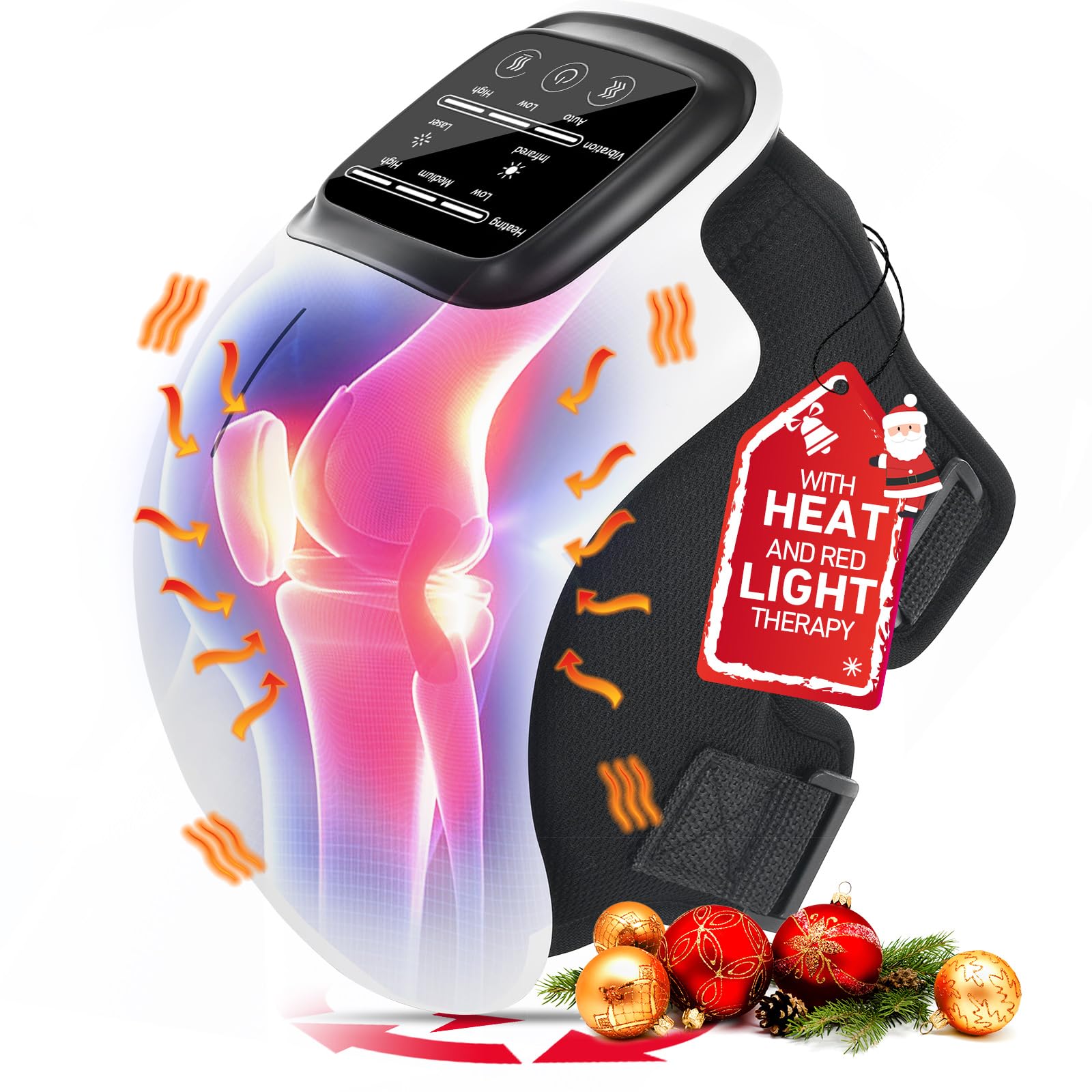 Knee Massager, Large LED Screen, Adjustable Temperature,Cordless Knee Massager with Heat and Vibration, Portable Massager for Knee Discomfort, Longer Knee Straps 48CM