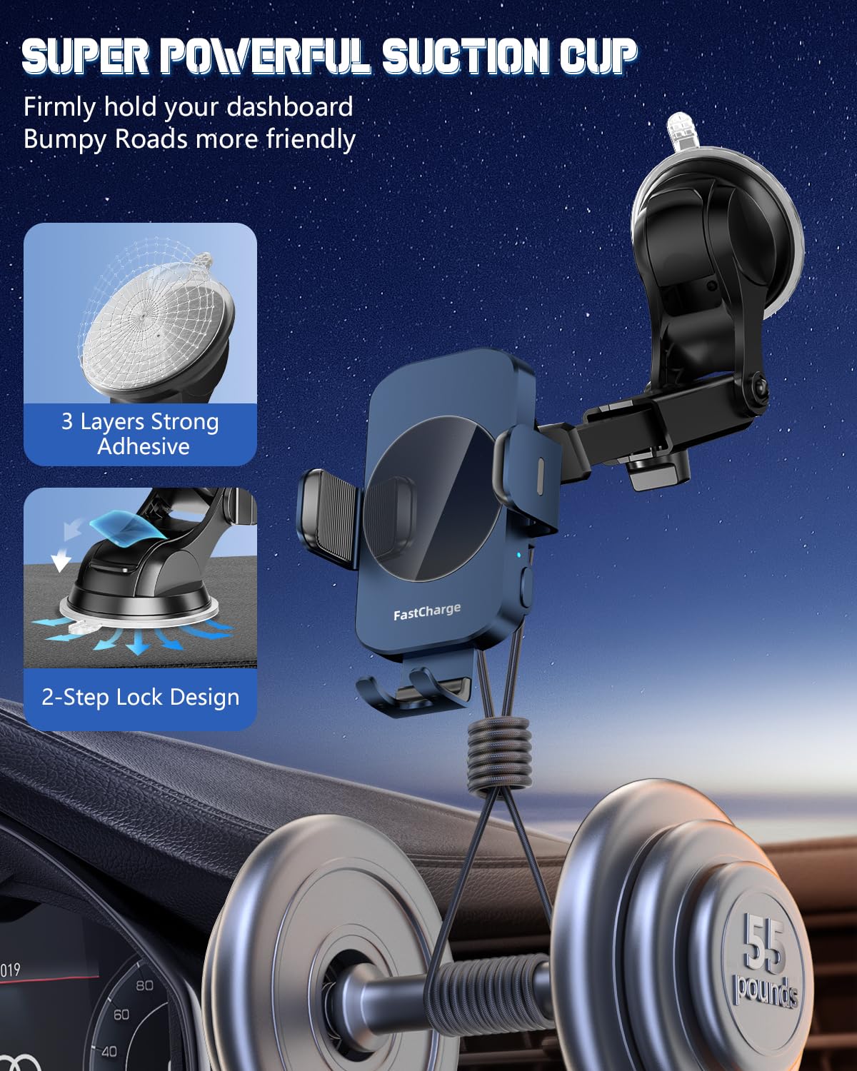 BothLin Caricabatterie da auto wireless, supporto per telefono a ricarica rapida 3 in 1, supporto per telefono con bloccaggio automatico, accessori per auto, compatibile con iPhone 17 16 15 14 13 12