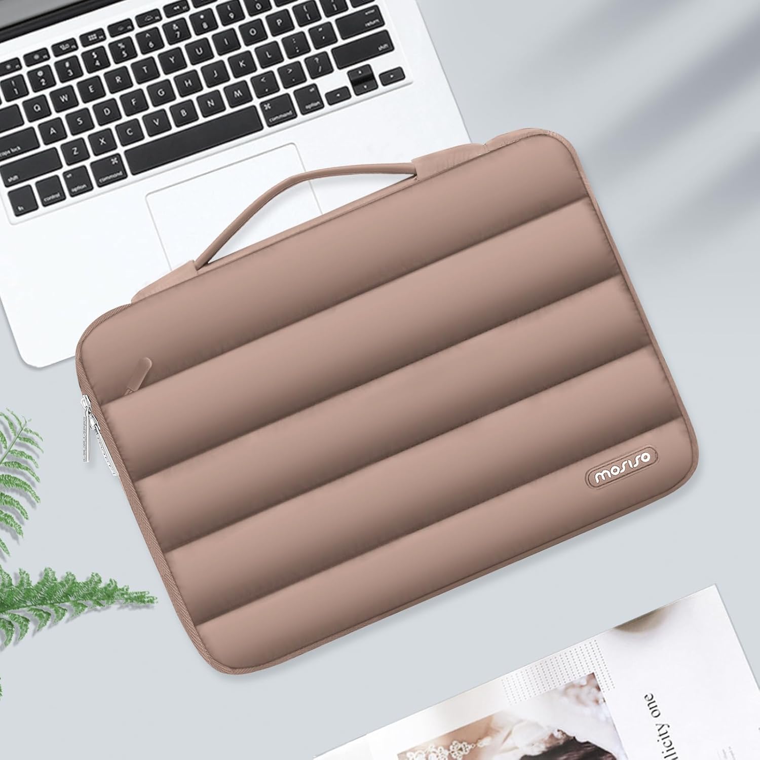 MOSISO 360 Protective 13-14 inch Laptop Case, 13.3 inch Puffy Laptop Sleeve Compatible with MacBook Air 13 13.6 M3 M2 M1/Pro 13/14, HP, Dell, ASUS, Lenovo,Polyester Horizontal Side Open Bag, Brown - Image 7