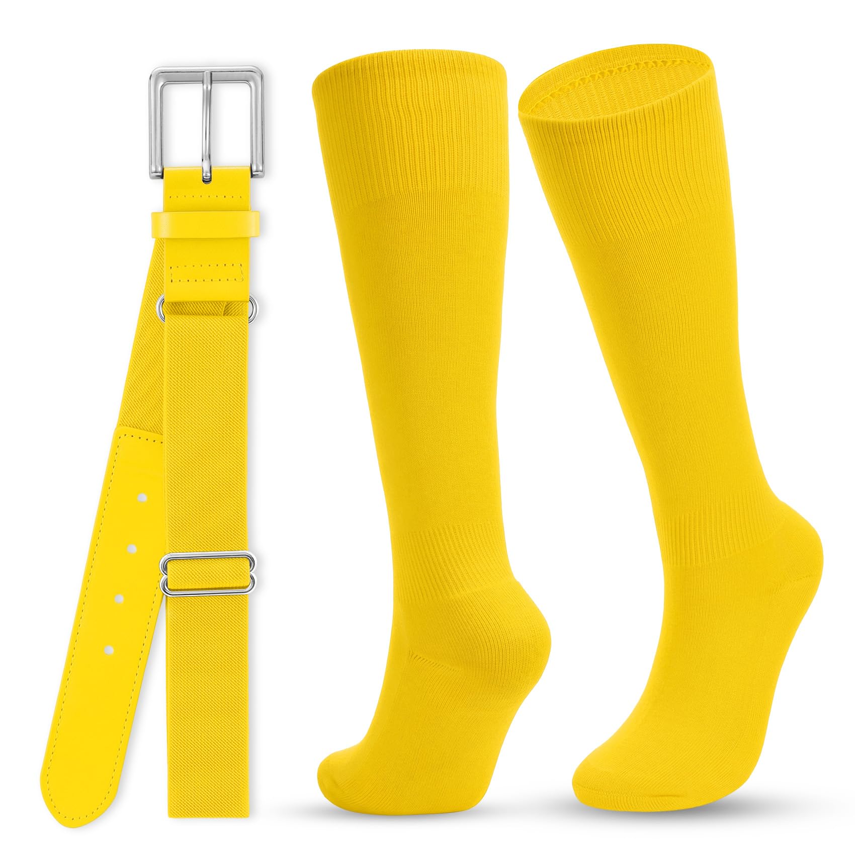 WHIPPY Baseball Socks and Belt Combo Set Knee-High Softball Socks &amp; Adjustable Elastic Belt for Kids Youth Adult
