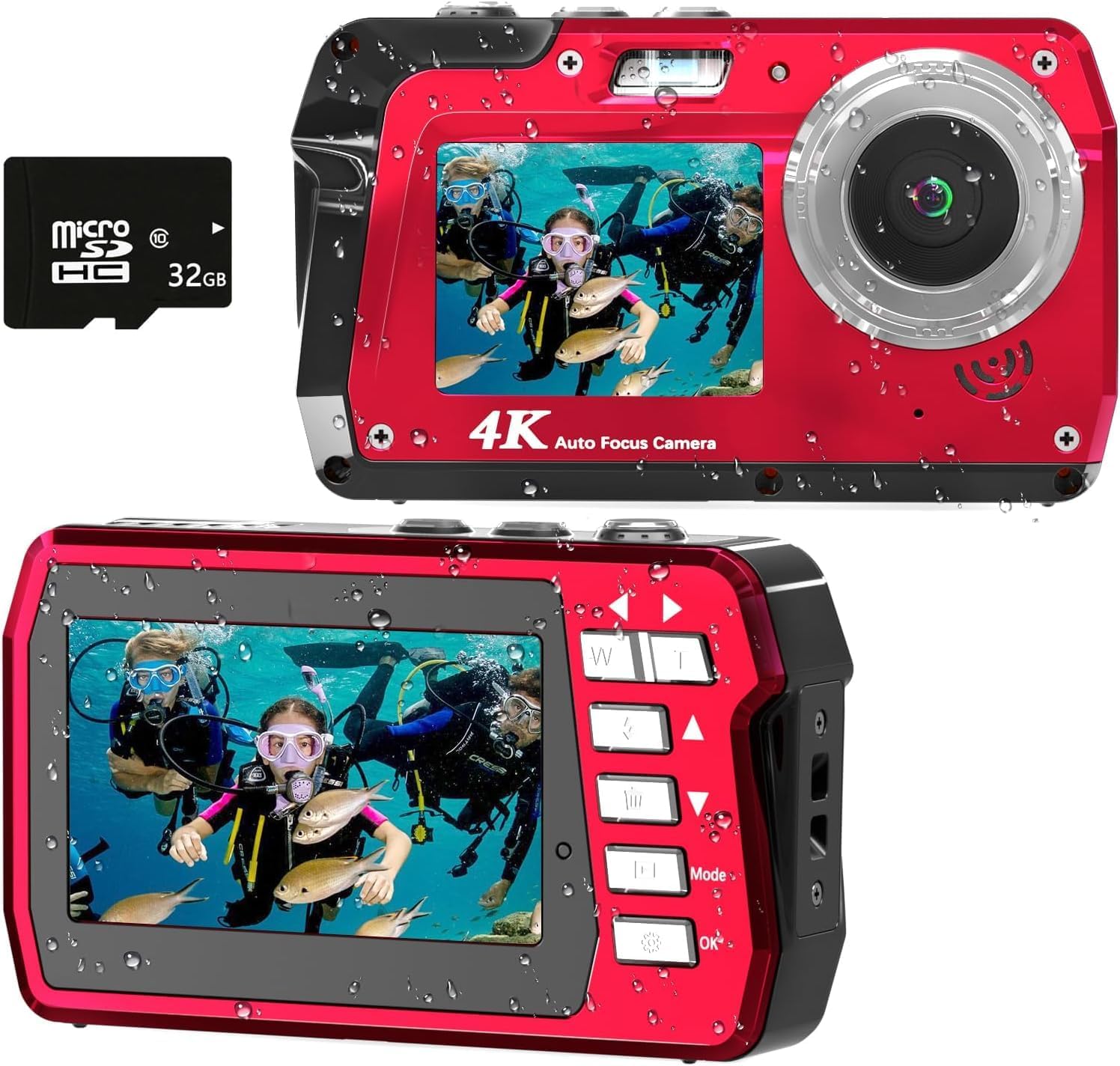 Underwater Camera 4K 48MP Waterproof Digital Camera with 32GB Card, Dual-Screen Selfie (Front & Rear), 10FT/3M Dive for Snorkeling, Surfing, Rafting, Swimming, Travel