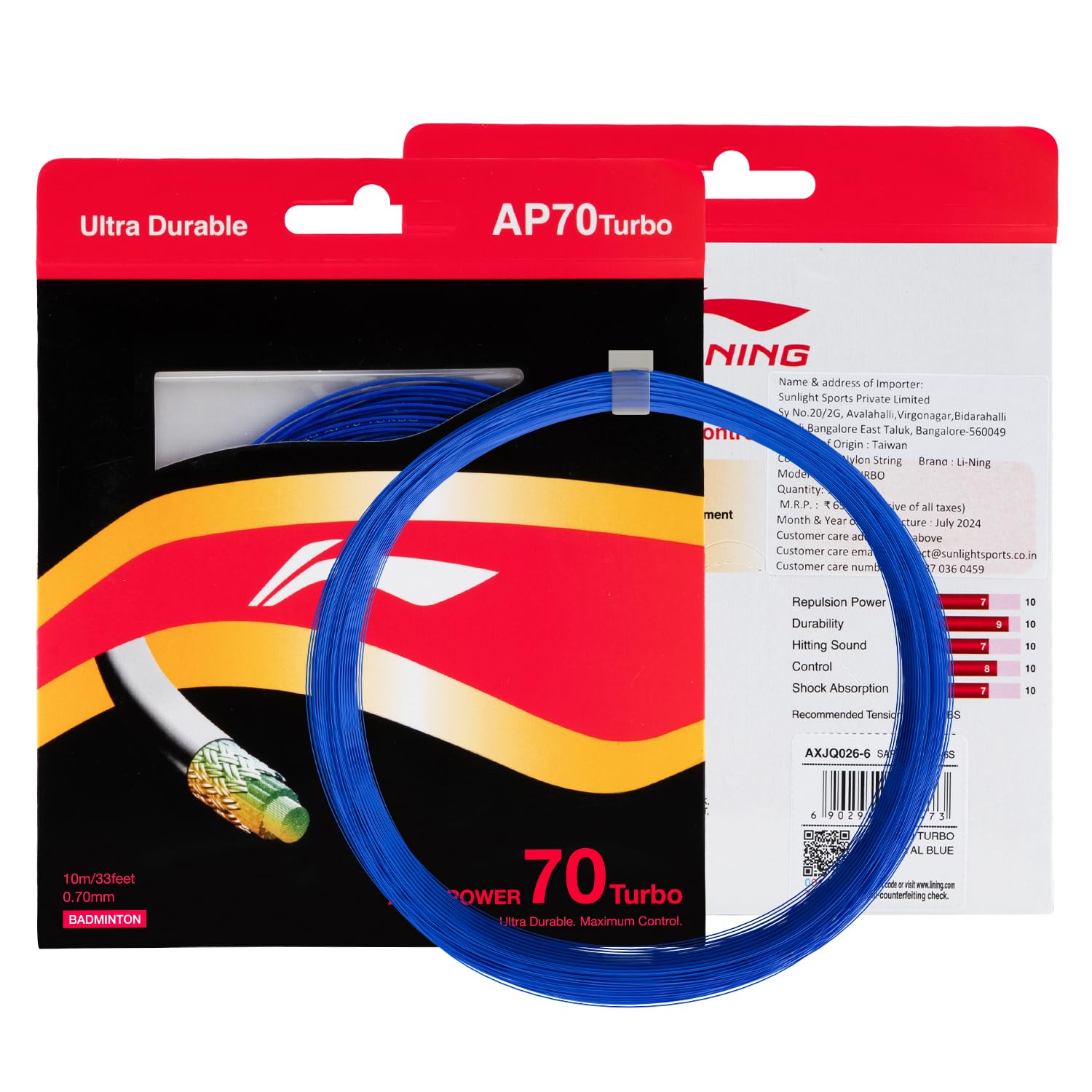 li-ning ap70 turbo badminton string | 0.70mm gauge | durable all-round performance | high control & stable tension (royal blue)