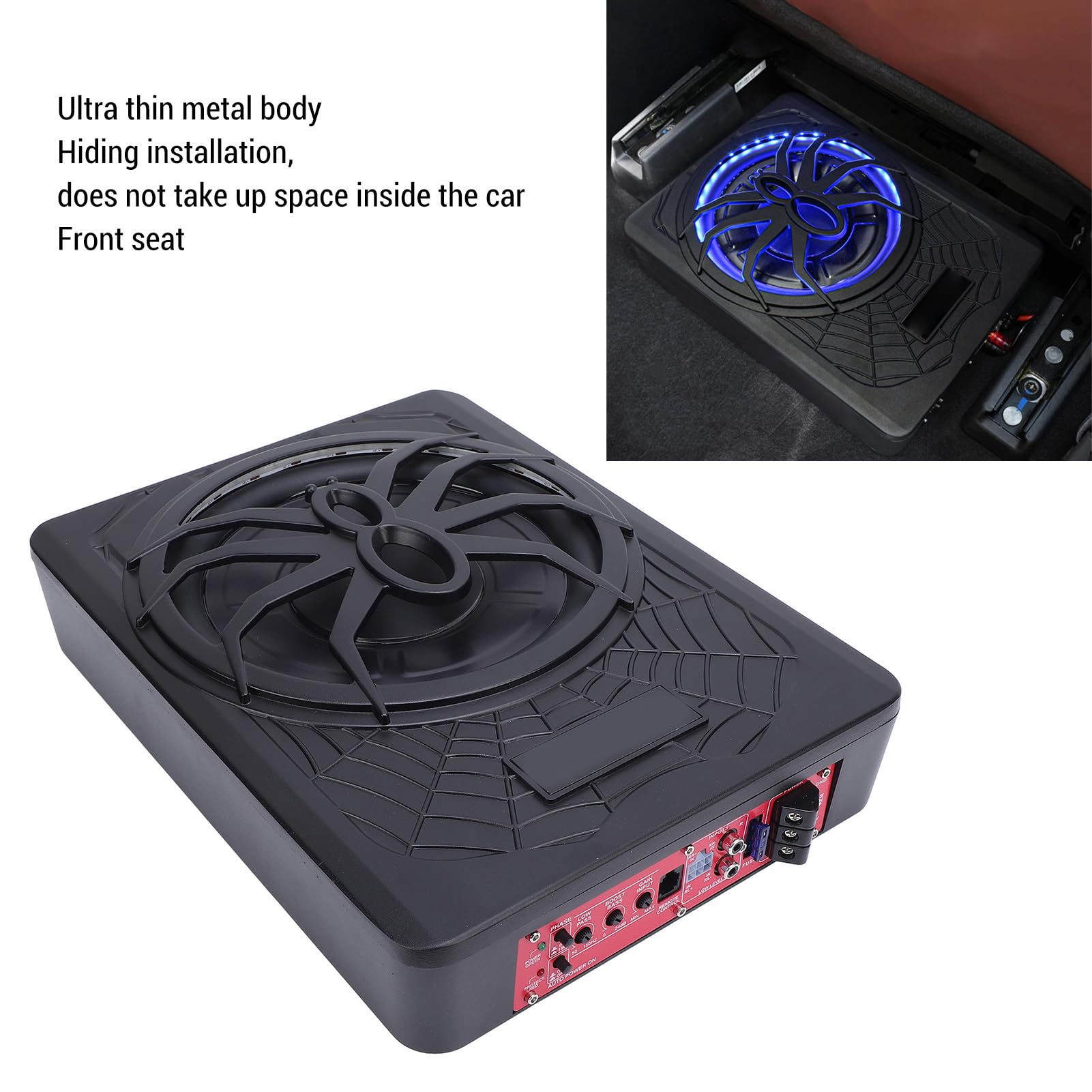 10-calowy, Smukły Subwoofer Samochodowy Pod Siedzeniem o Mocy 800 W, Doskonałe Odprowadzanie Ciepła i Oświetlenie Otoczenia do Samochodowego Sprzętu Audio (BLUE)