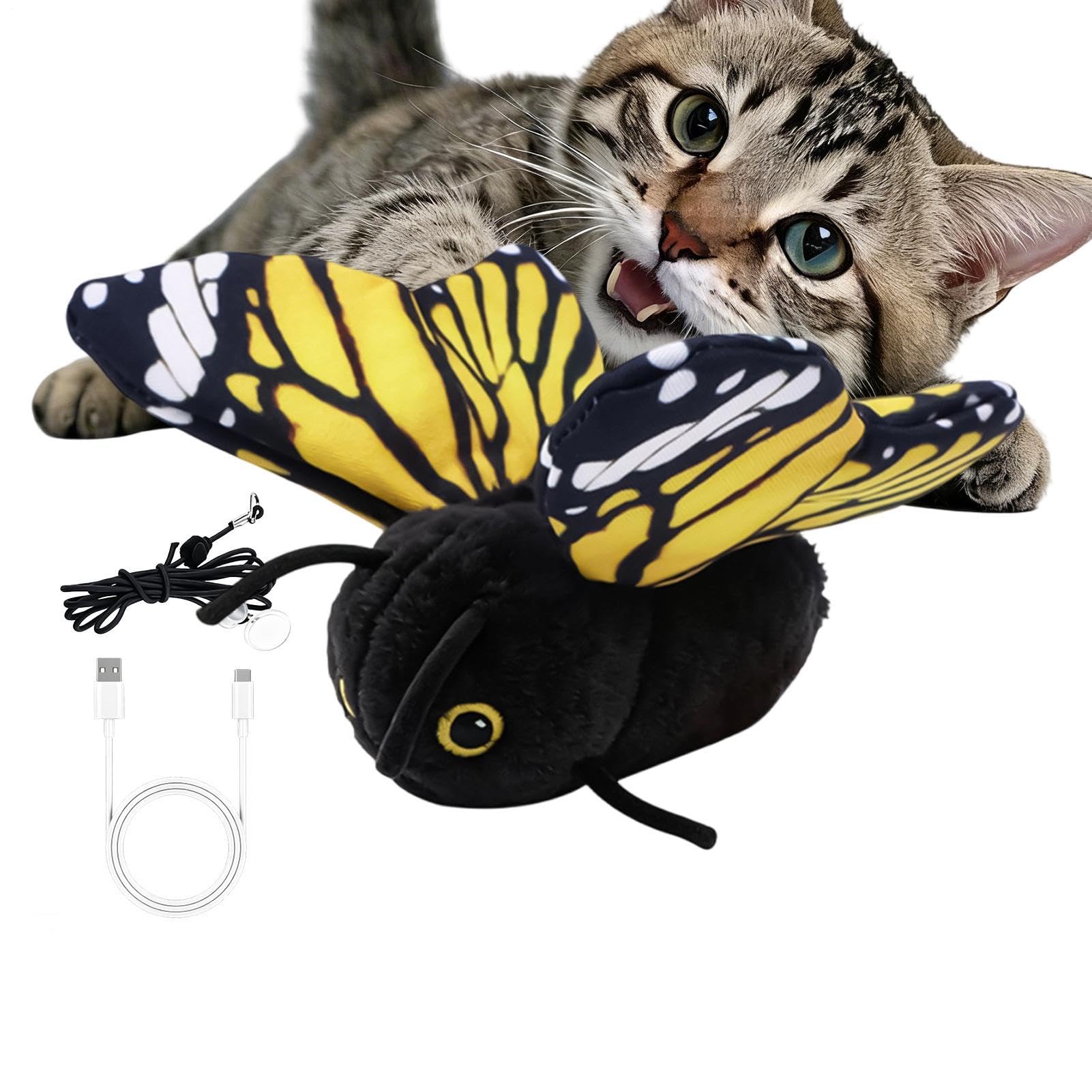 Jeu automatique pour chats d'intérieur à corde télescopique et teaser papillon volant