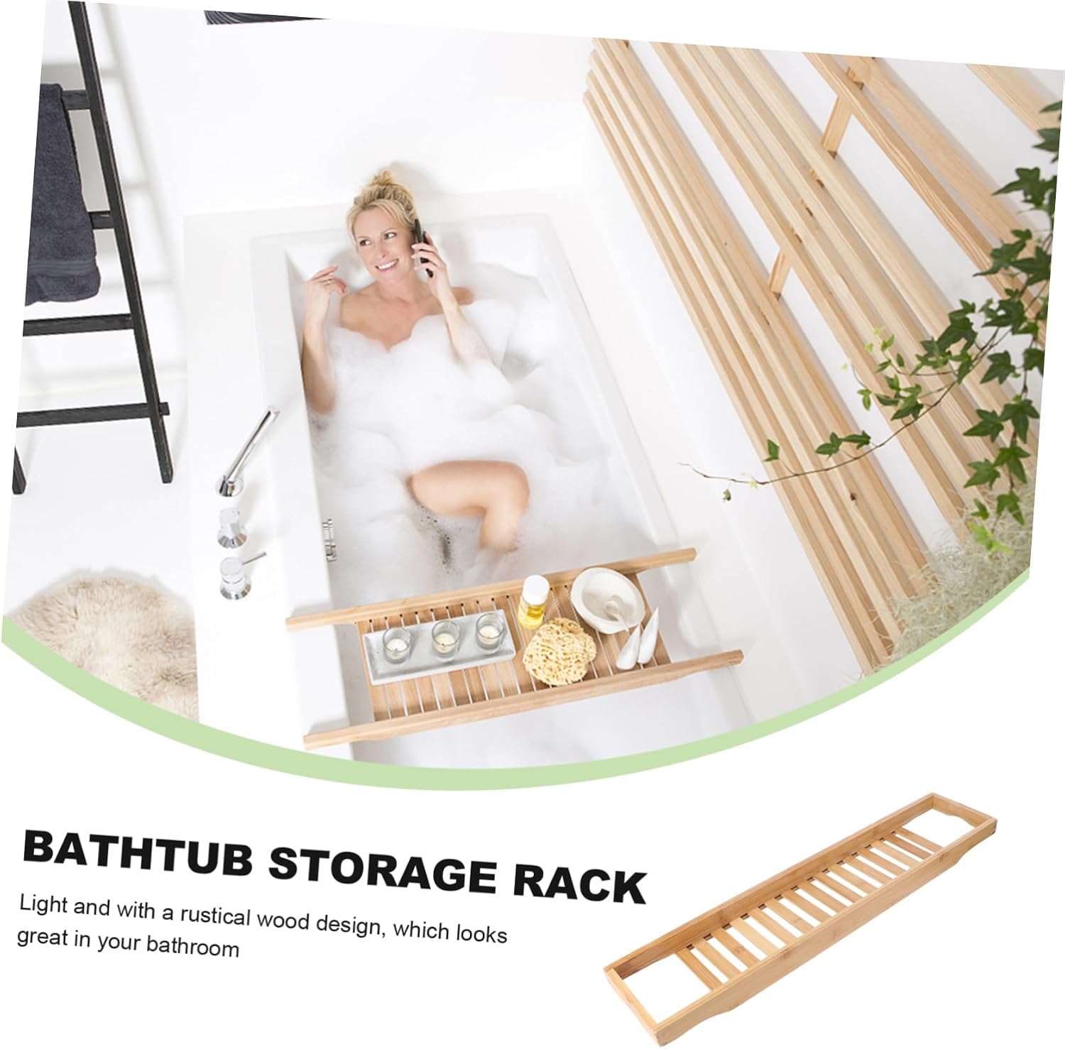 SOLUSTRE Natural Bamboo Bathtub Tray Expandable Bath Organizer with Rails for Books Tablets and Snacks Fits Standard Bathtubs