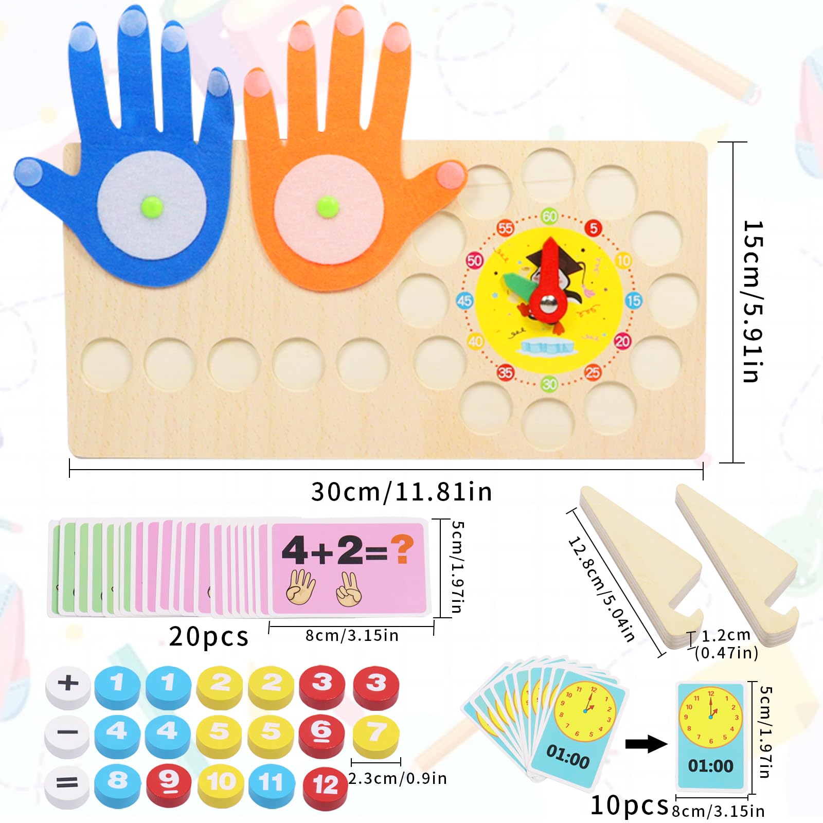 Qunkun Drewniana zabawka matematyczna, liczenie palców, zabawka dla dzieci, zabawka do nauki liczenia, zabawka dla chłopców i dziewczynek od 4-7 lat