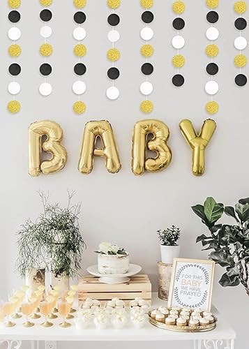 Miniatura 30 de MerryNine Guirnalda de papel de 5 unidades, guirnalda de papel con purpurina de 65 pies, decoración para colgar, pancarta para baby shower, blanco
