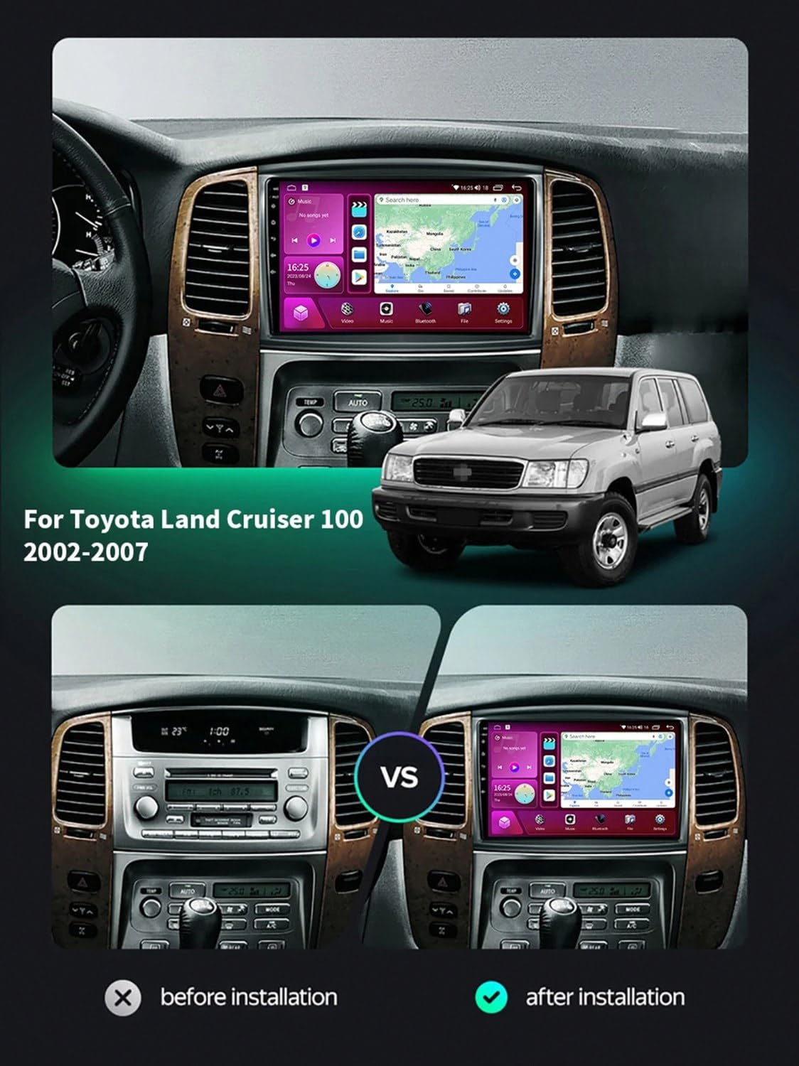 Táctil de Navegación GPS para Toyota LC100 Land Cruiser0 LC0 2002-2007 9 Pulgadas Android 15 Autoradio Mirror Link SWC para, 8 Core 8G+256G