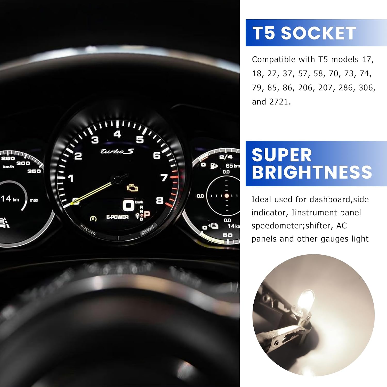 20 PCS T5 17 57 86 Car Halogen Bulbs Kits, Super Bright 3030-3SMD Dashboard Indicator Light Replacement, Instrument Panel Gauge Cluster Lamp Interior Accessories for Vehicles