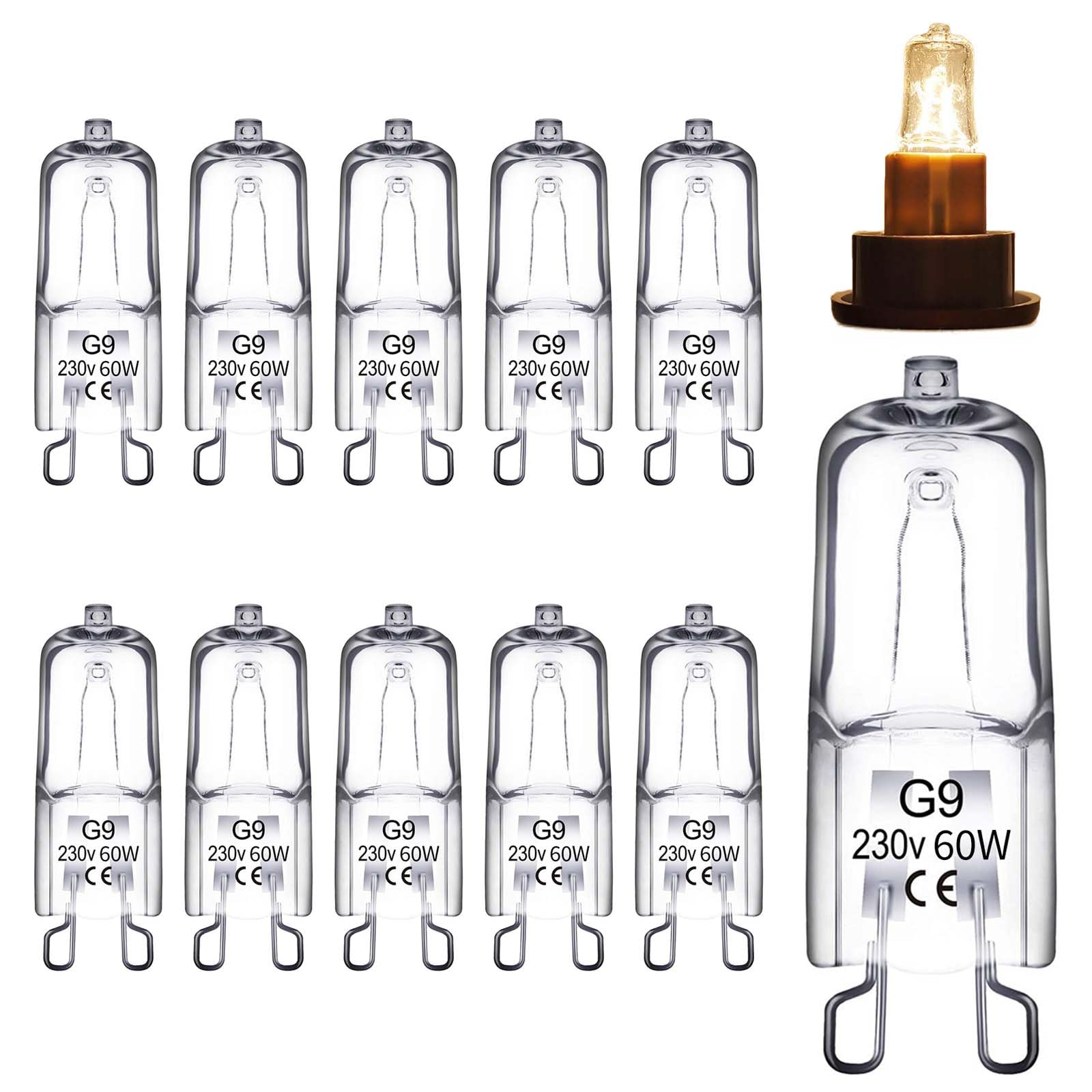 FreeSkill G9 Halogen Bulbs - 10Pack 60W Warm White Wax Burner Bulbs G9 Halogen Capsule Bulb for Cooking Lighting, RV Light, Chandelier, and Ceiling Lights, 220V-240V