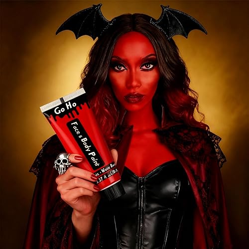 Miniatura 2 de Go Ho Pintura corporal roja lavable (2.37 onzas), pintura facial roja crema a base de agua, pintura de cara roja de nariz de payaso para Halloween,