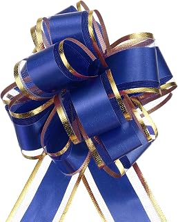 10pcs 4 Inch Large Big Pull Bow with Gold Edge, Organza Car Gift Wrapping Bow Ribbon for Wedding Car Baskets Presents Christmas Bow, Dark Blue