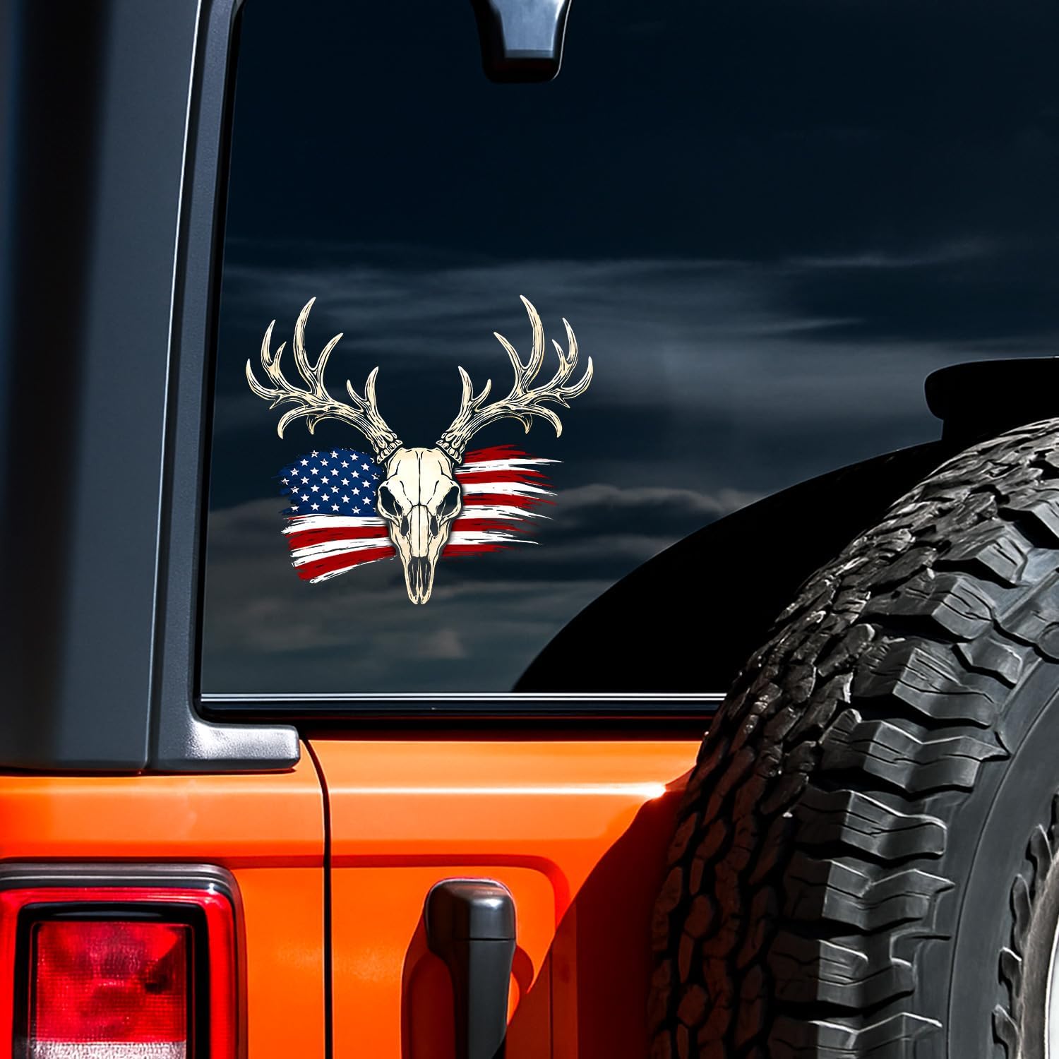 Patriotic Deer Skull Hunting Decal - Waterproof UV DTF Hunting Sticker