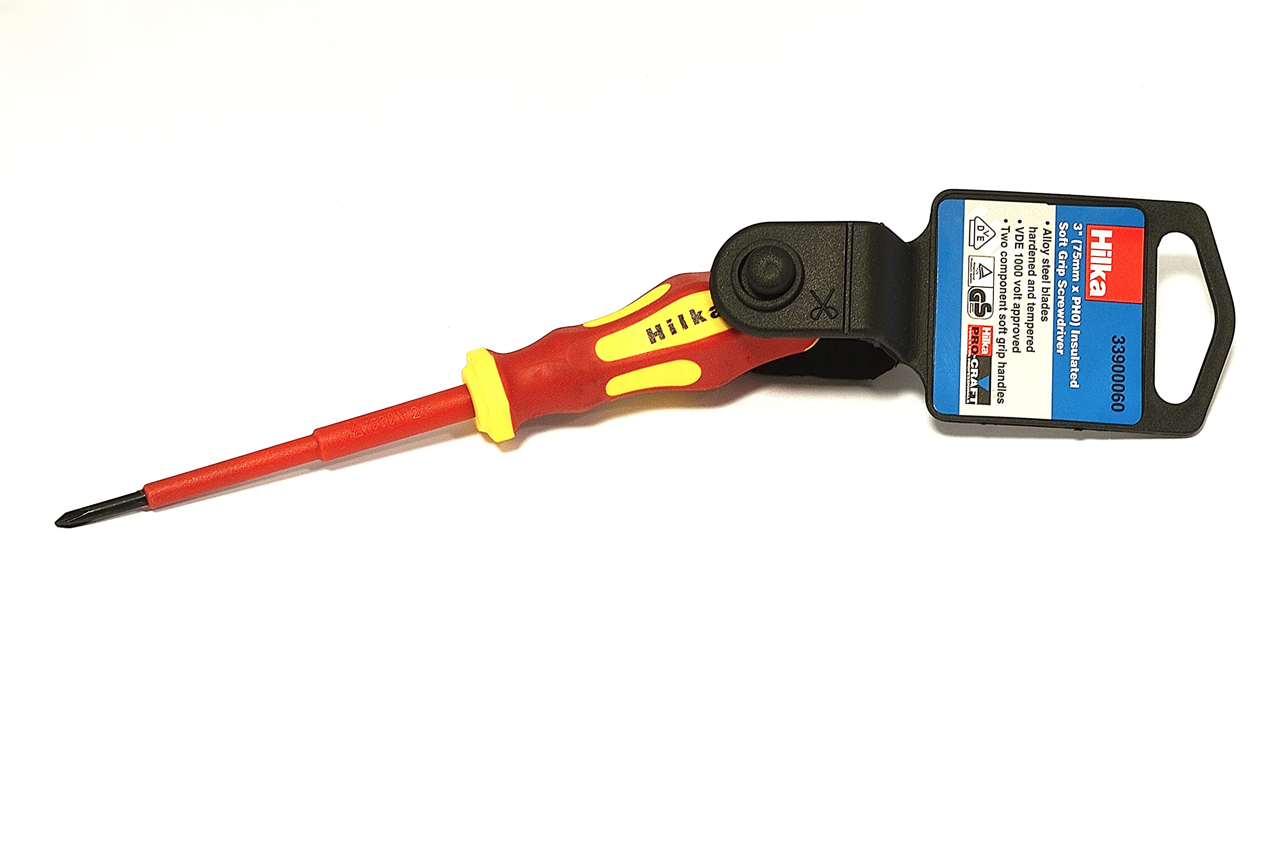 Hilka 33900060 60mm PH0 VDE Screwdriver Insulated, Red/Yellow