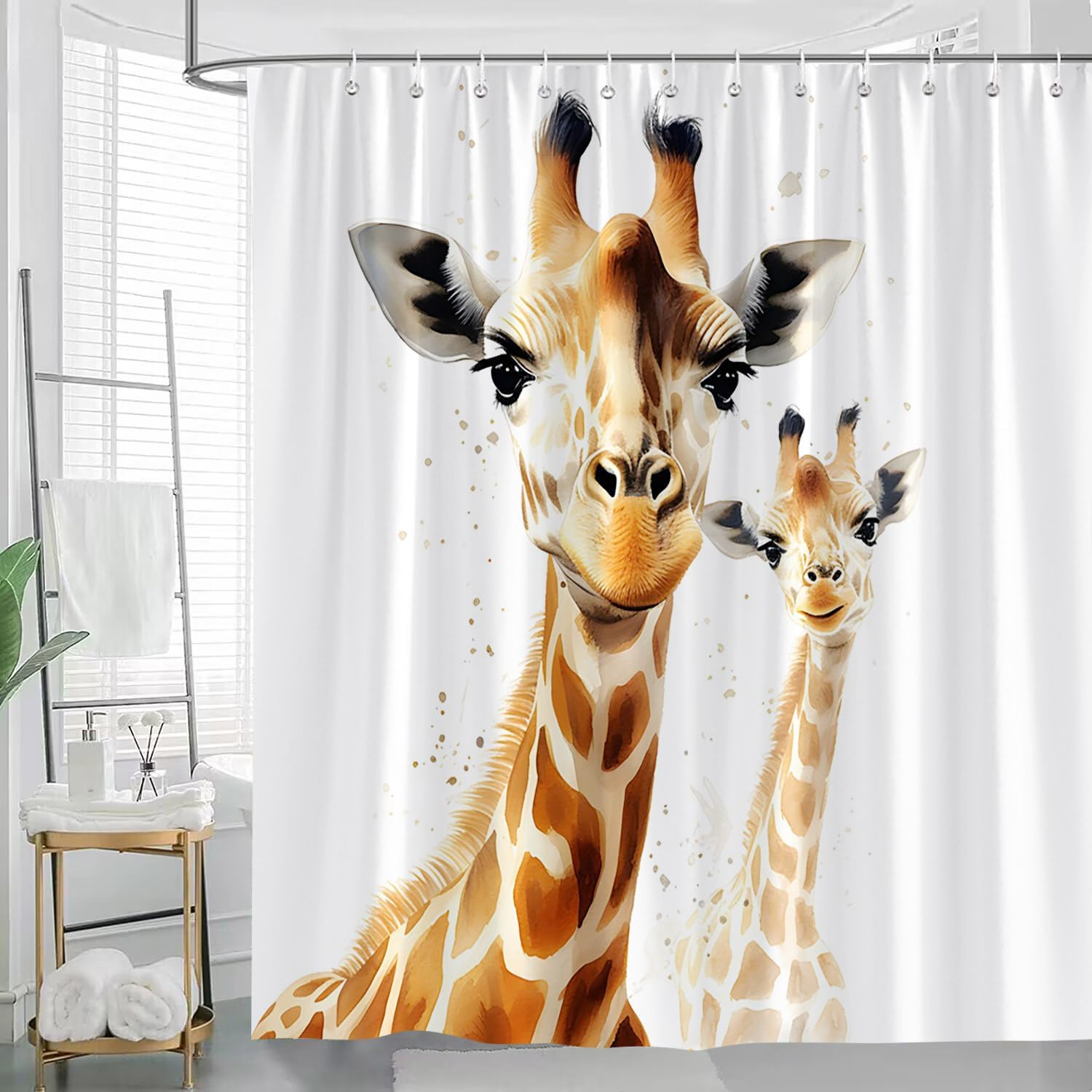 Giraffe Shower Curtain Funny Farmhouse Animals Tropical Jungle Wildlife Polyester Fabric Bath Decor with Hooks
