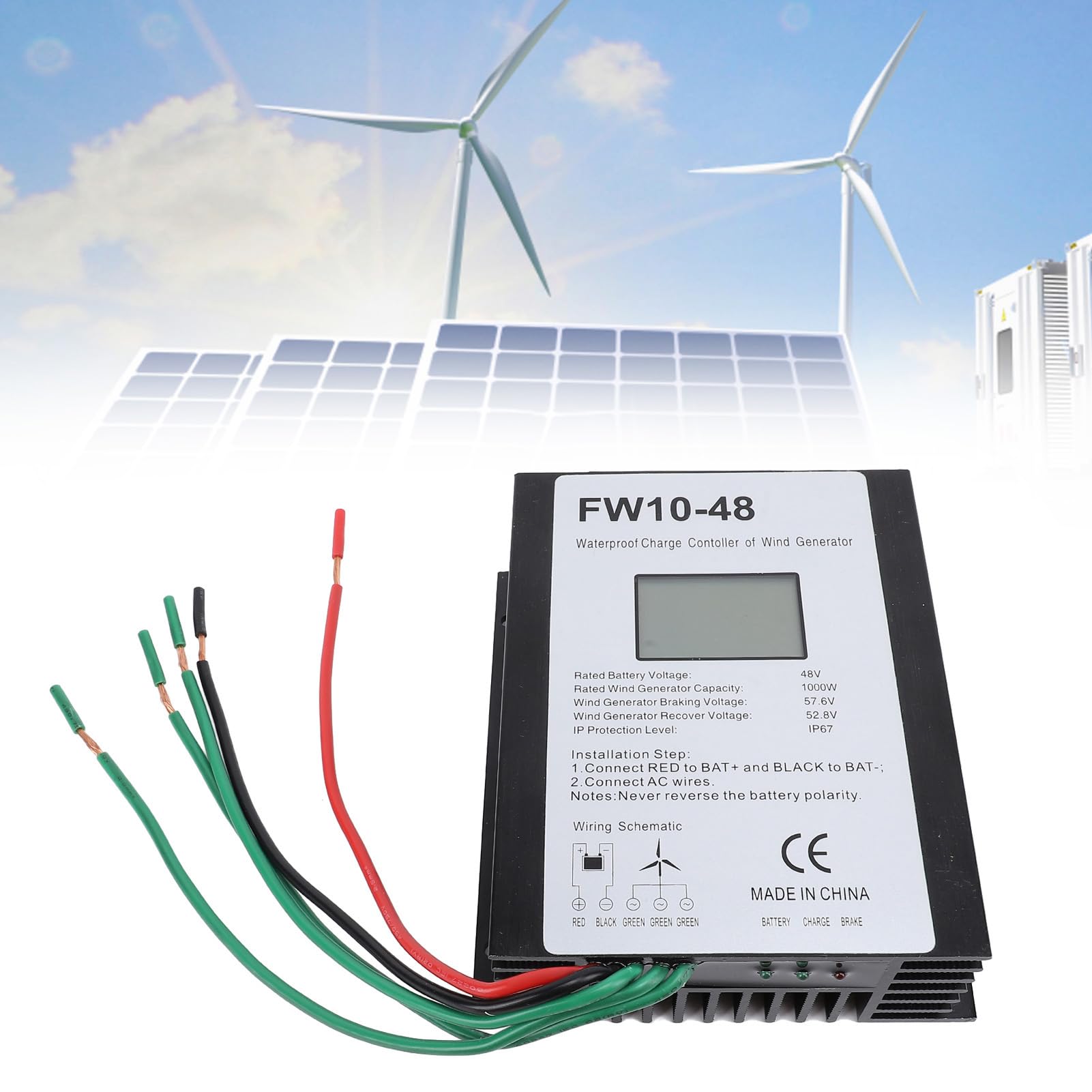 Kontroler ładowania Turbiny Wiatrowej MPPT, Sterownik Generatora Turbiny Wiatrowej 48 V ze Stopu Aluminium 1000 W IP67 Wodoodporny Wyświetlacz LED z Automatycznym Hamowaniem do Wilgotnych