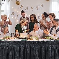 Vista 4 de Tegeme 8 faldas de mesa de plástico negro para mesas rectangulares, 14 x 29 pulgadas, faldón de mesa desechable con volantes con tira adhesiva