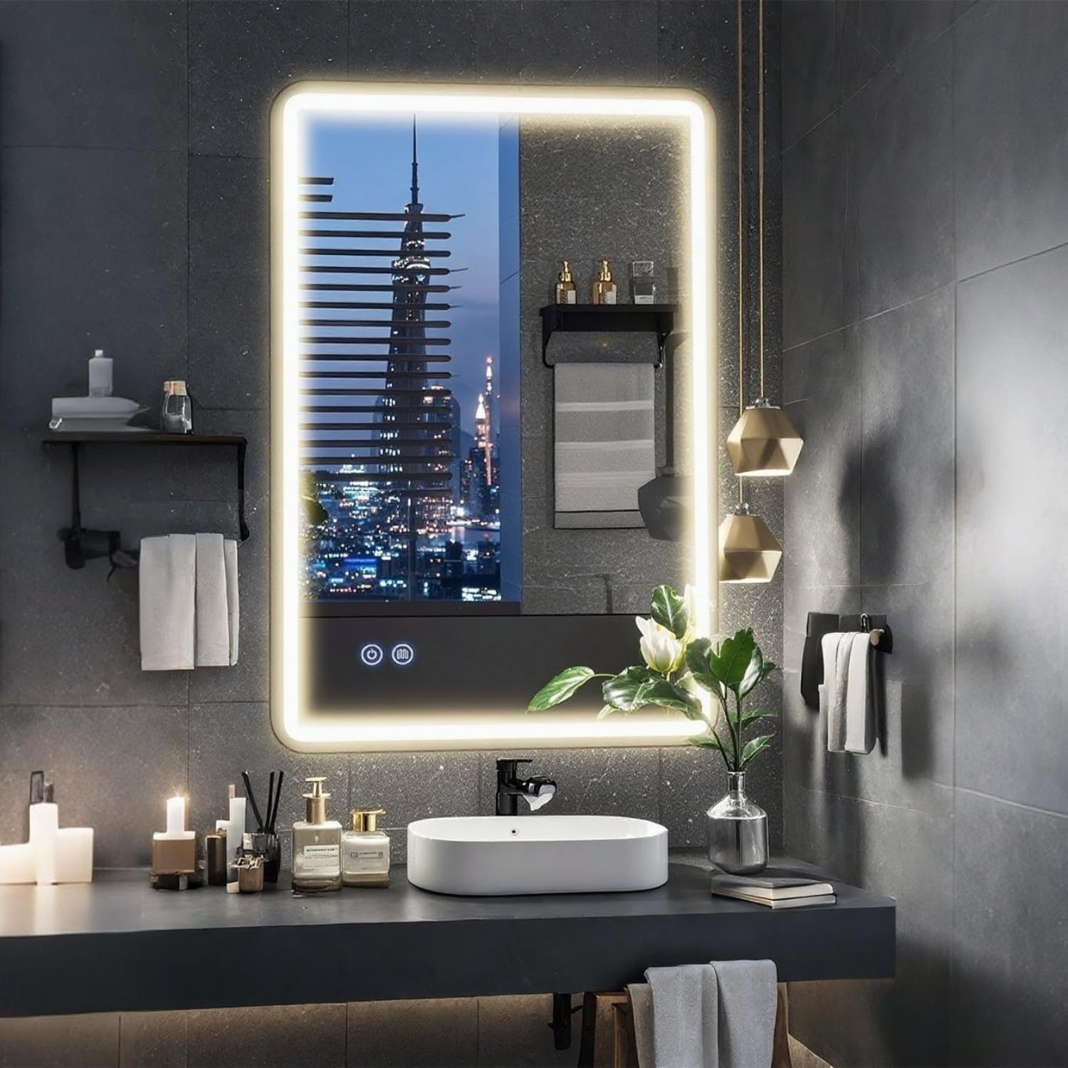 LED Bathroom Mirror, 24x36 inch Frameless Rounded Corner Vanity Mirror, Dimmable Front & Backlit Lights, Anti-Fog, Wall Mounted Mirror for Home (Horizontal/Vertical)